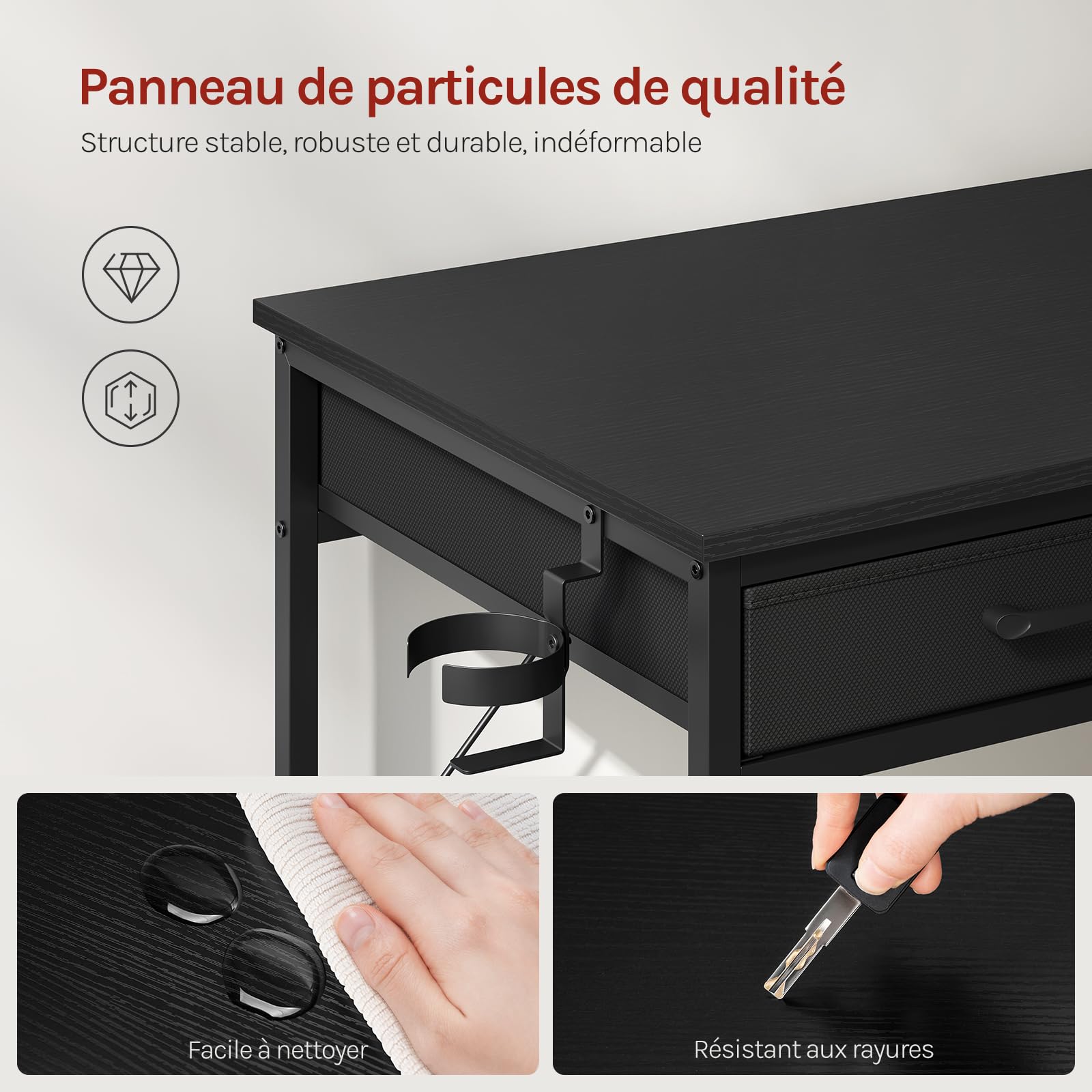 WOLTU Bureau Gaming avec Prises, Bureau d'Ordinateur avec Rangement, Noir