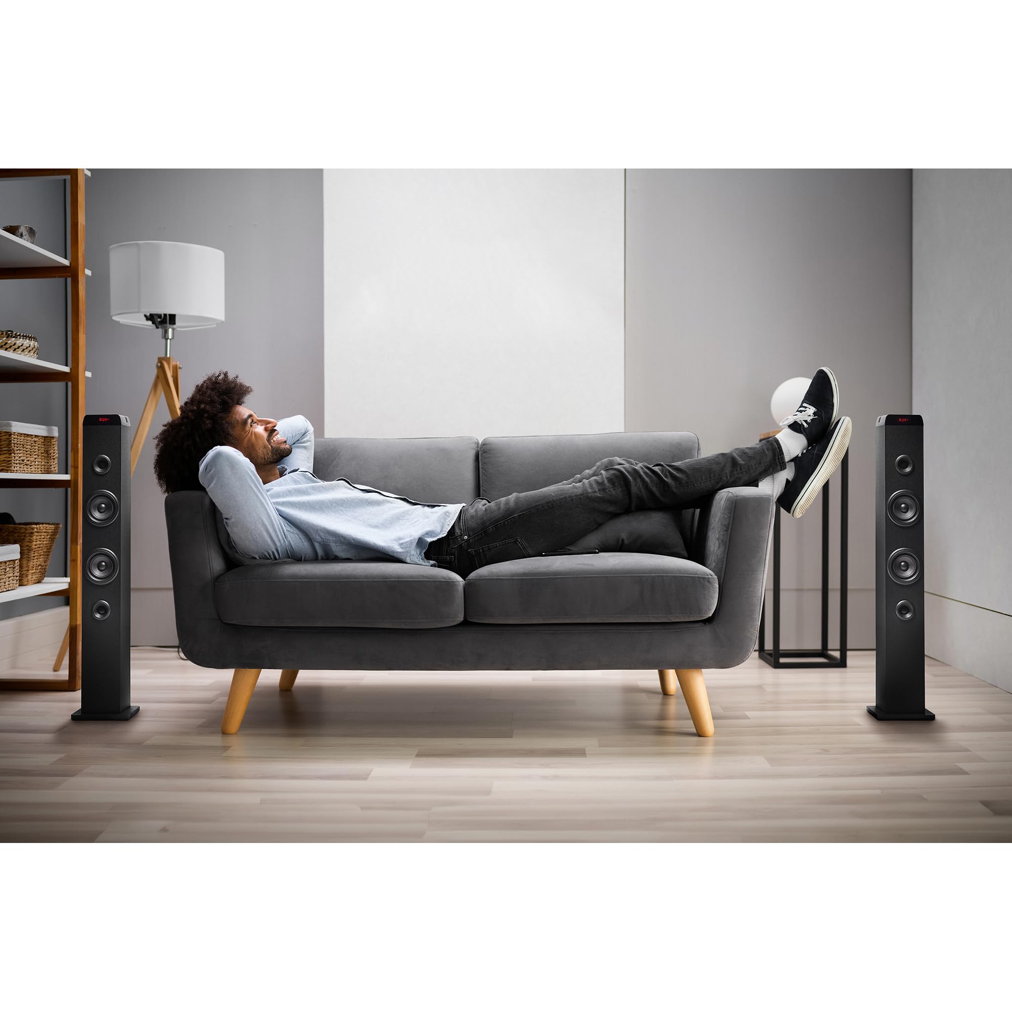NGS Sky Charm Pro - Tour de Son 50 W avec Bluetooth 5.4, entrée Optique, USB, Entrée Auxiliaire, Radio FM, Fonction de Diffusion, Entrée Microphone Karaoké, Télécommande, Noir