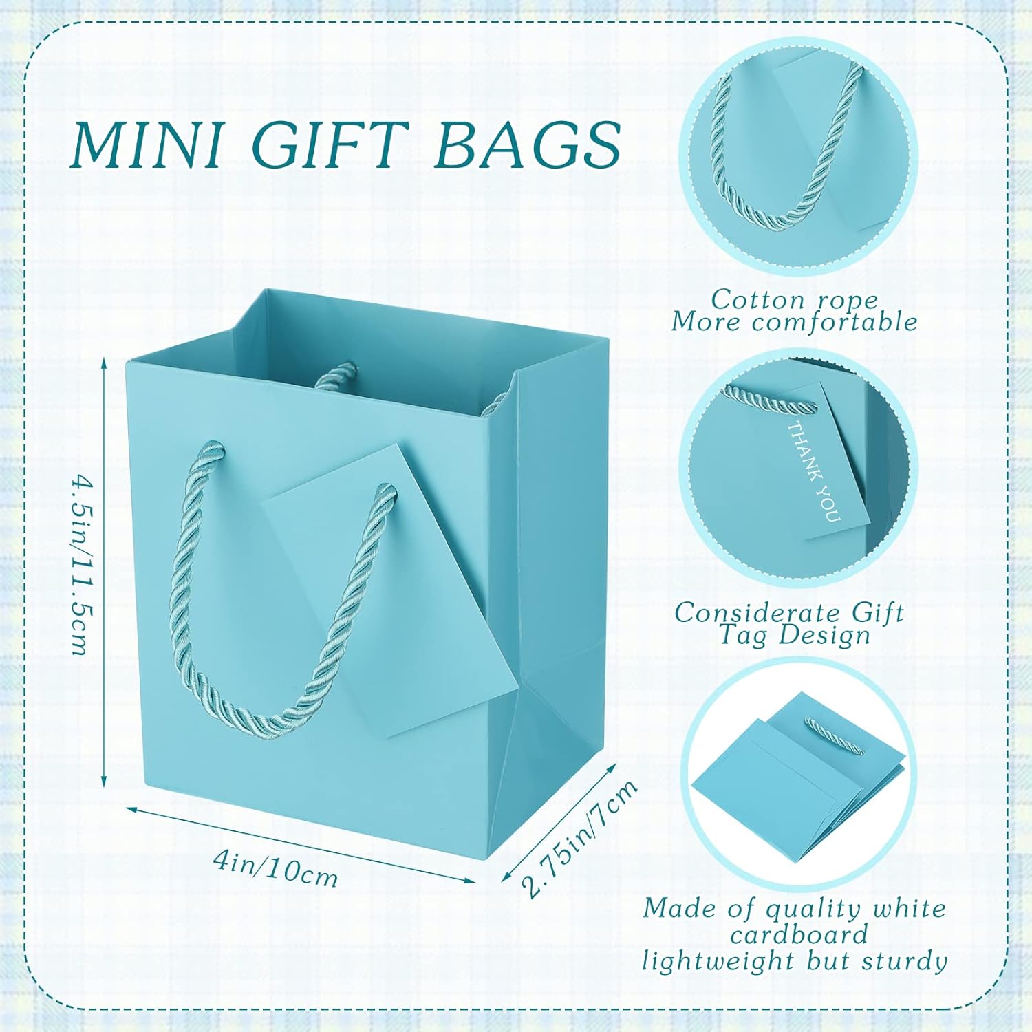 Zhehao 50 Pack Valentine's Day Mini Gift Bags Bulk 4x2.75x4.5 Tiny Extra Small Paper Thank You Gift Bags with Handles and Tags for New Year Birthday Party Favors Boutique Business(Peacock Blue) - Image 3