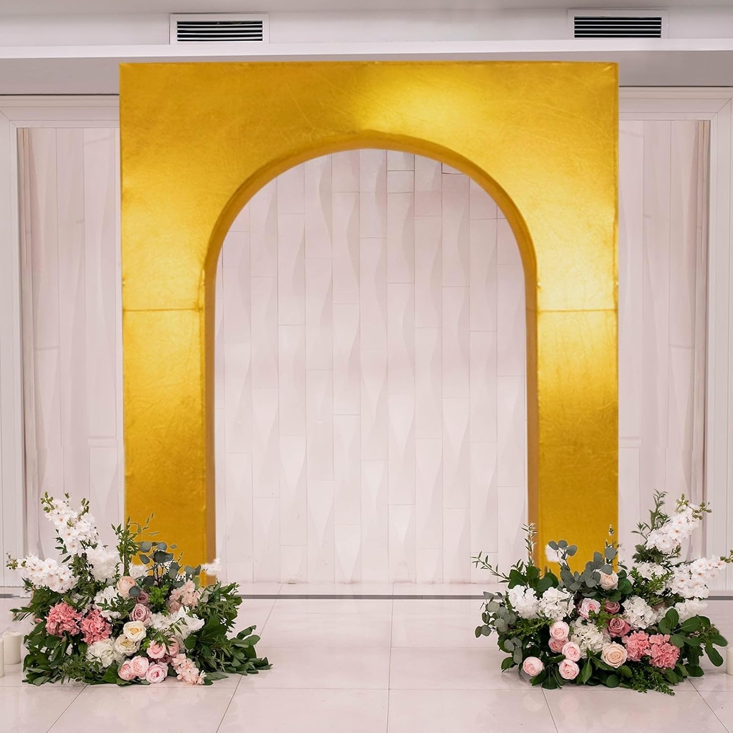 Efavormart Metallic Gold Spandex Wedding Arch Cover for Arc de Triomphe Stand, Stretch Fitted Floral Balloon Frame Backdrop Stand Cover - 8ft