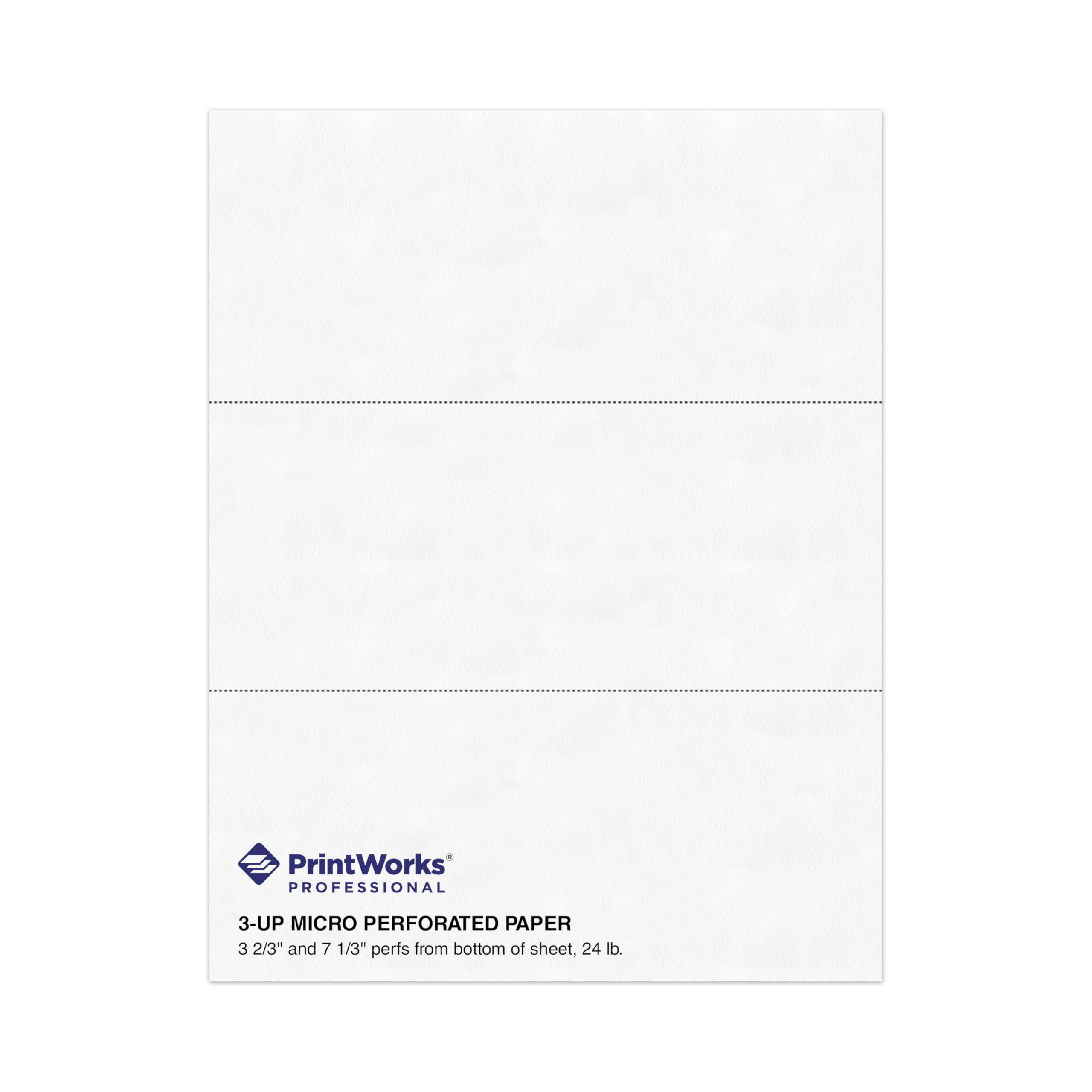 PrintWorks Professional Perforated Paper for Statements, Invoices, Gift Certificates, Coupons and More, 8.5 x 11, 24 lb, 2 Horizontal Perfs 3 2/3" and 7 1/3" From Bottom, 500 Sheets, White (04122)
