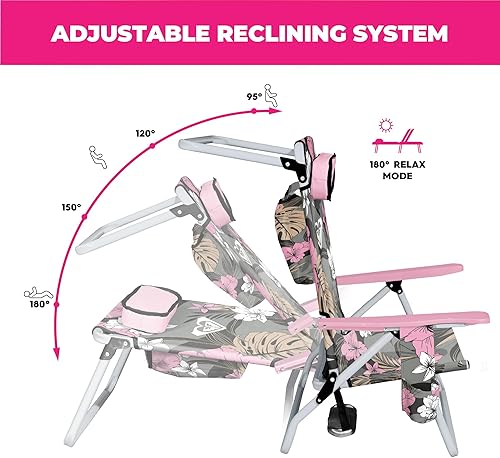 Miniatura 7 de Roxy Paquete de 2 sillas de playa  Sillas plegables ligeras con reclinación ajustable, portavasos y bolsas de transporte  Sillas portátiles y