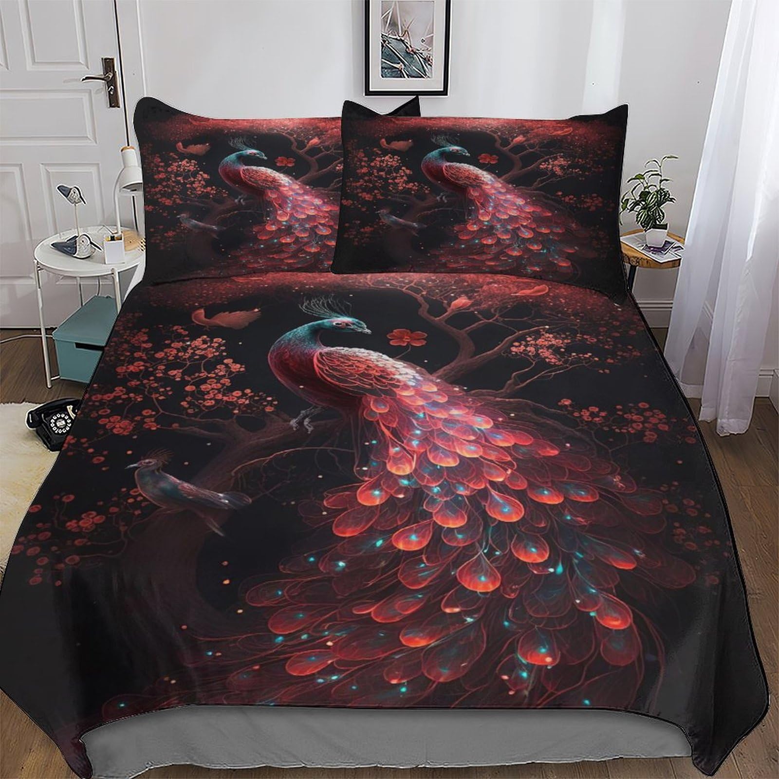 Peacock Duvet Covers Bedding Sets, Comforter Cover 3 Pcs Super Soft Poly Quilt Cover with Pillowcases for Adults Kids Double (200x200cm)