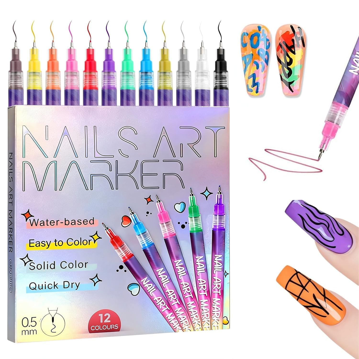 48 Color Nail Art Pens, double-headed Nail Polish Art Pens Set for Girls Women Kids Beginners DIY Painting Nails, Nail Art Pens Markers Kit Waterproof and Quick-drying for DIY Design Manicure Tools