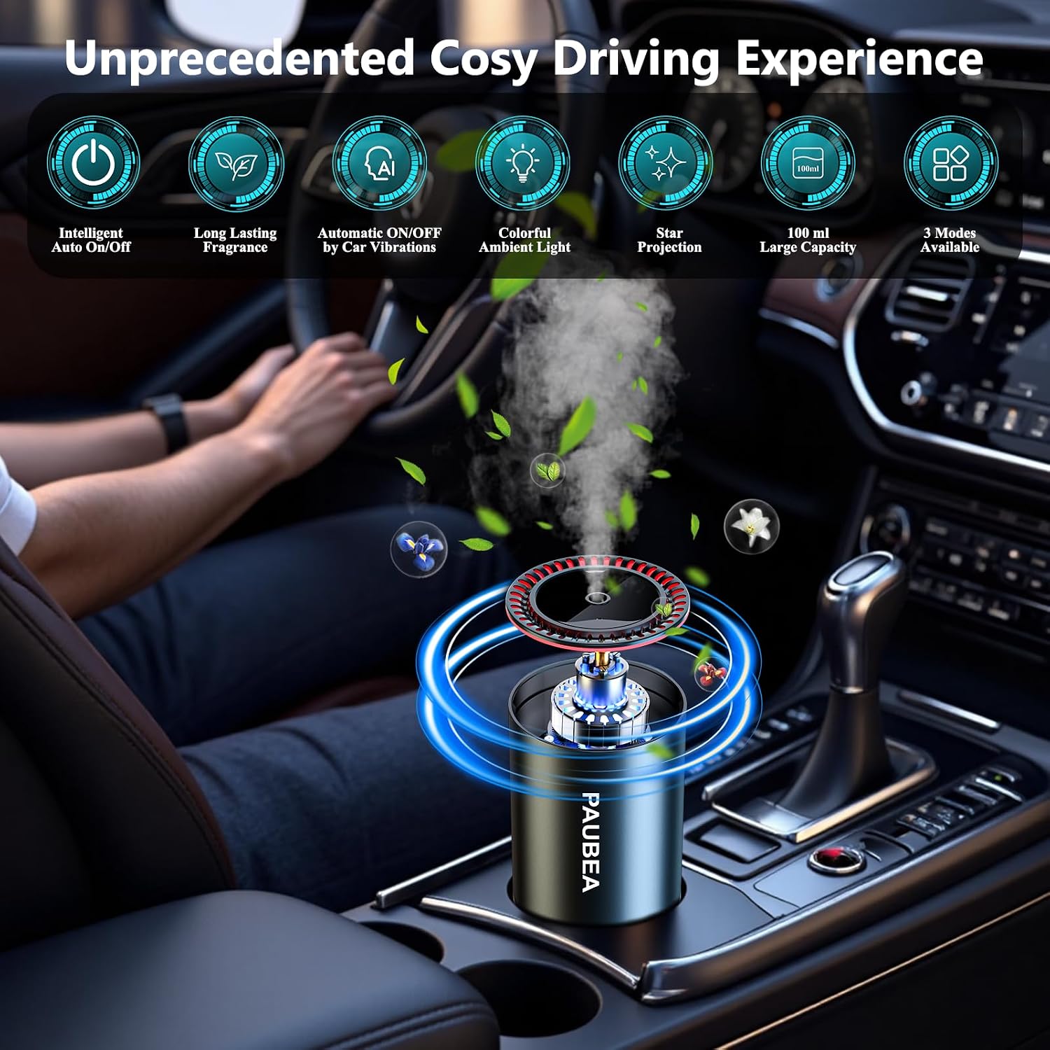 Smart Car Air Freshener Diffuser, Car Fresheners Long Lasting with 100ml Capacity Essential Oil Last, Atmosphere starry sky lights, 3 Adjustable Modes and AI Intelligent Control - Cologne