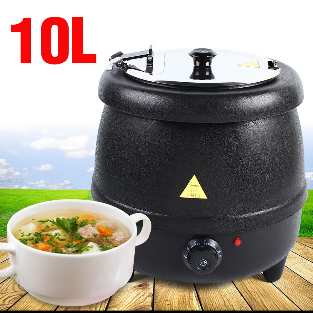 10.5QT Electric Soup Warmer, Commercial Soup Kettle Warmer, Soup Kettle Warmer with Hinged Lid and Detachable Stainless Steel Insert Pot for Restaurant, Party, Buffet, Catering, Black