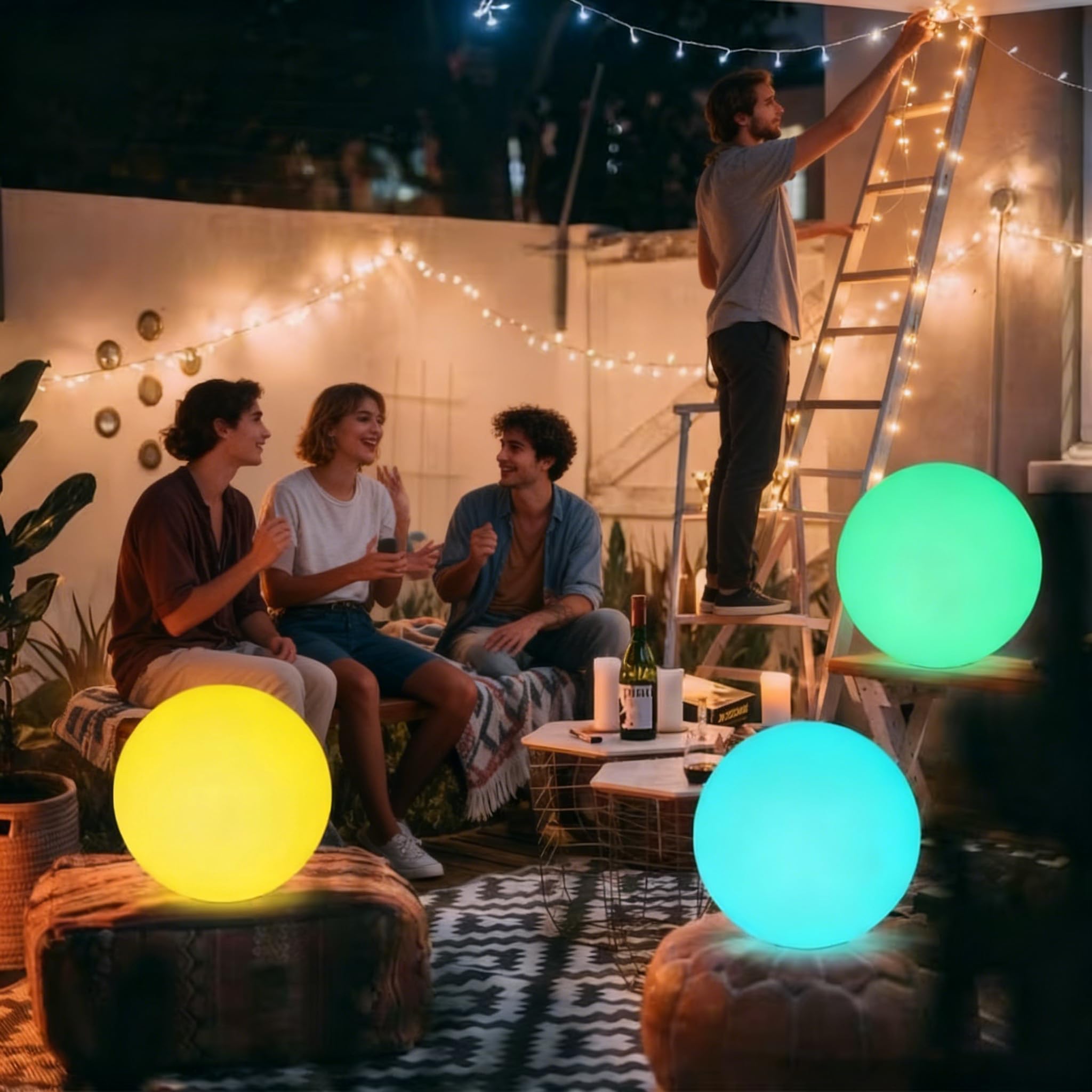 Lampada A Sfera LED RGB A Colori Variabili Sfera Senza Fili Lampada Notturna da Tavolo Luminosità Regolabile Sfera Ricaricabile Ideale per Decorazione di Casa Giardino Vacanza Bar