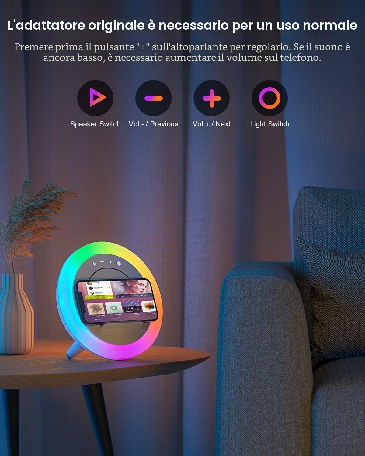elzle Lampada Notturna a Cambio Colore RGB Lampada da Letto LED Regolabile