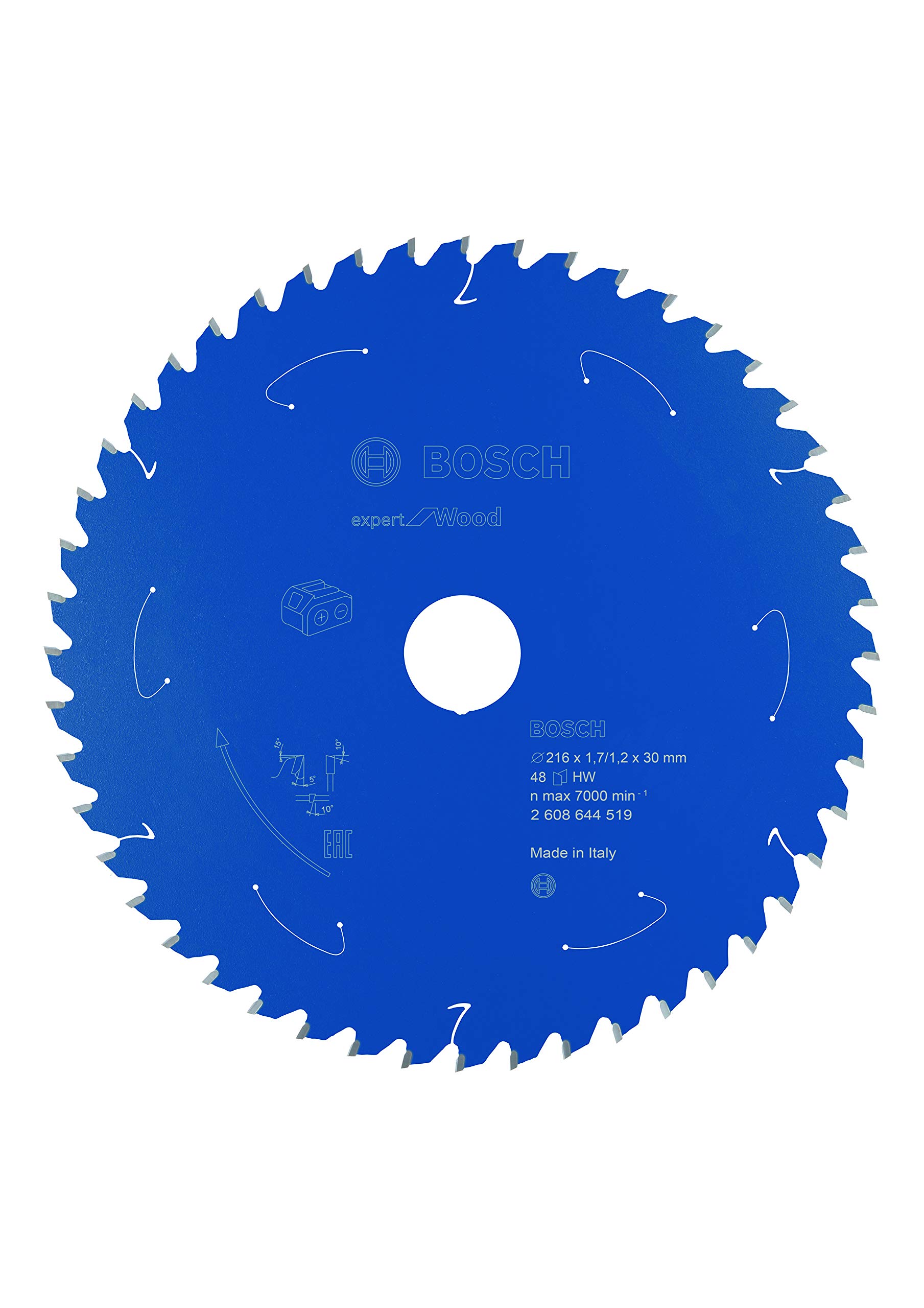 Bosch Accessories 2608644519 Lama Per Sega Circolare Expert For Wood, Legno, 216 x 30 x 1.7 mm, 48 Denti, Accessorio Per Sega Circolare A Batteria