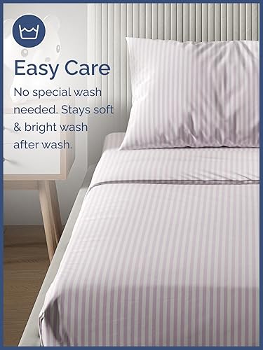 Miniatura 5 de CGK Juego de sábanas Queen, 4 piezas, niños, niñas, adolescentes, rayas rosa, esquinas de bolsillos profundos de fácil ajuste, transpirables, lavar