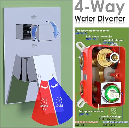 Miniatura 14 de Enga Sistema de ducha de lluvia de oro cepillado con chorros corporales, sistema de chorros de ducha de lluvia de 12 pulgadas, juego de grifo de Oro