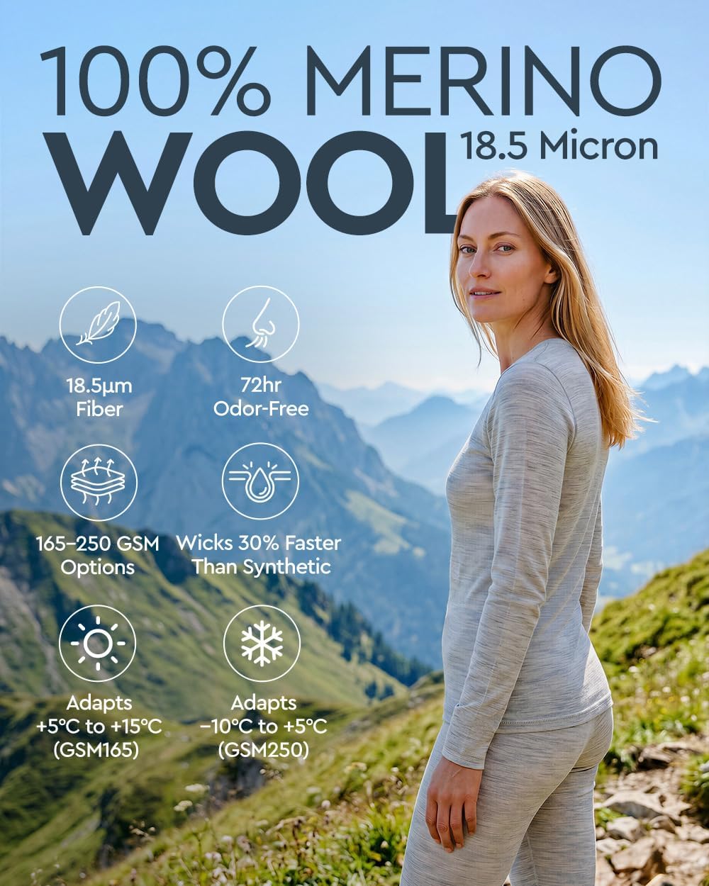 MERINNOVATION Merino Wool Base Layer Set for Women Size XL 100% Merino Wool Thermal Underwear Sets Lite - Midweight Top, Bottom