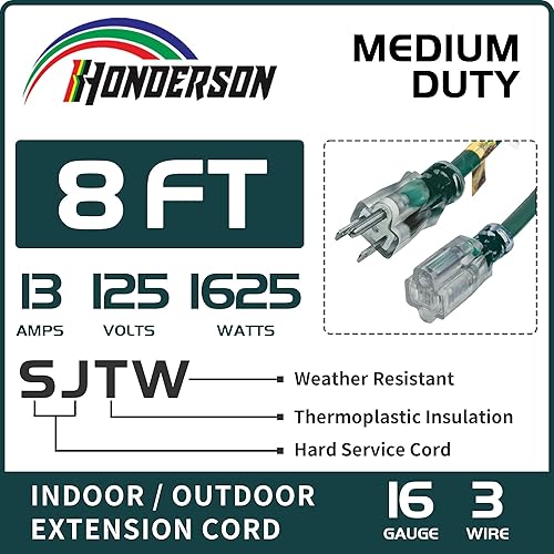 Miniatura 38 de Cable de extensión iluminado para exteriores 12/3 de 6 pies, calibre 12, 3 puntas, SJTW, resistente cable de extensión rojo neón con enchufe de 3