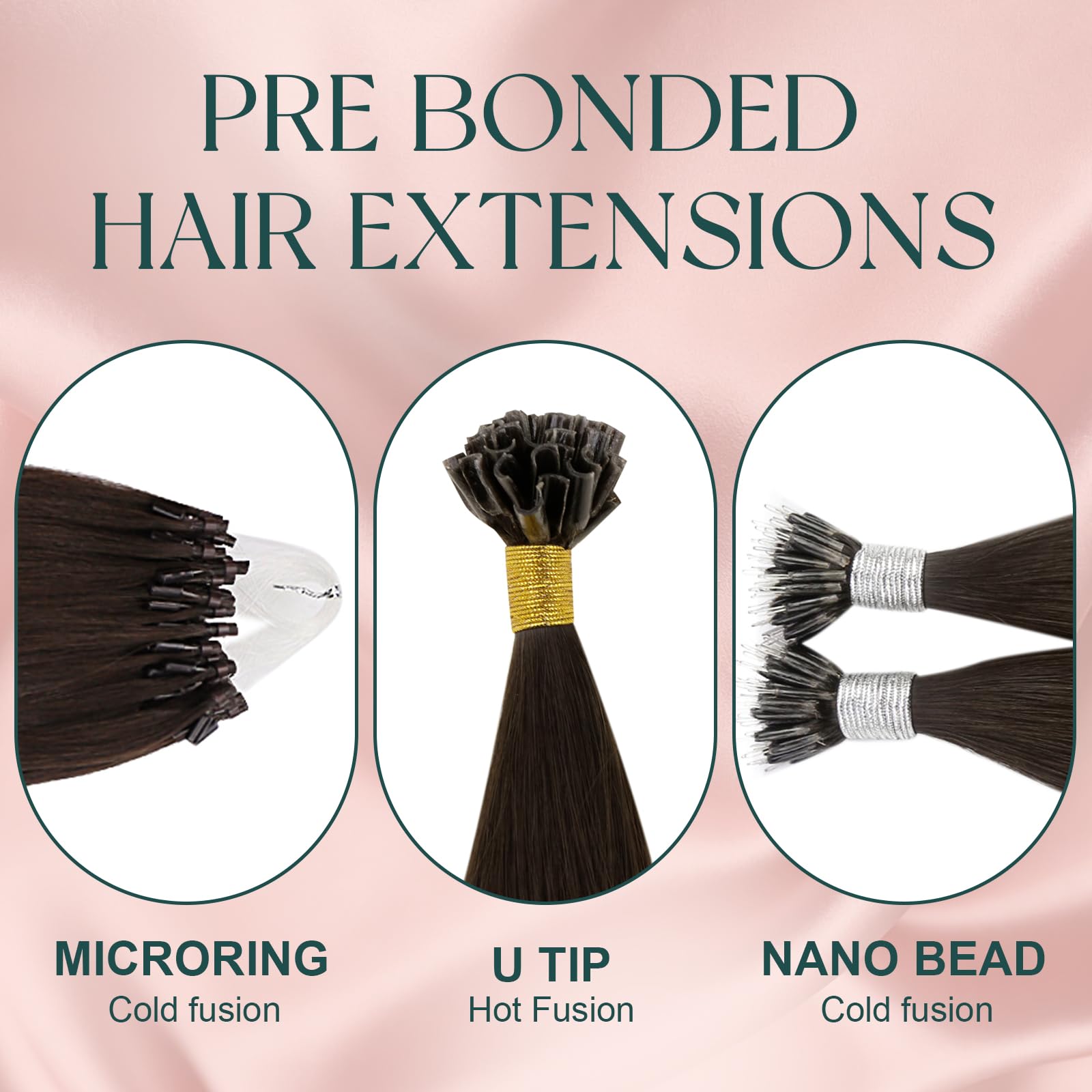 Easyouth U Tip Hair Extensions Brown Keratin Tip Hair Extensions Real Human Hair Darkest Brown Keratin Hair Extension Human Hair with Natural Texture 18Inch 50G 1G/S — view 7