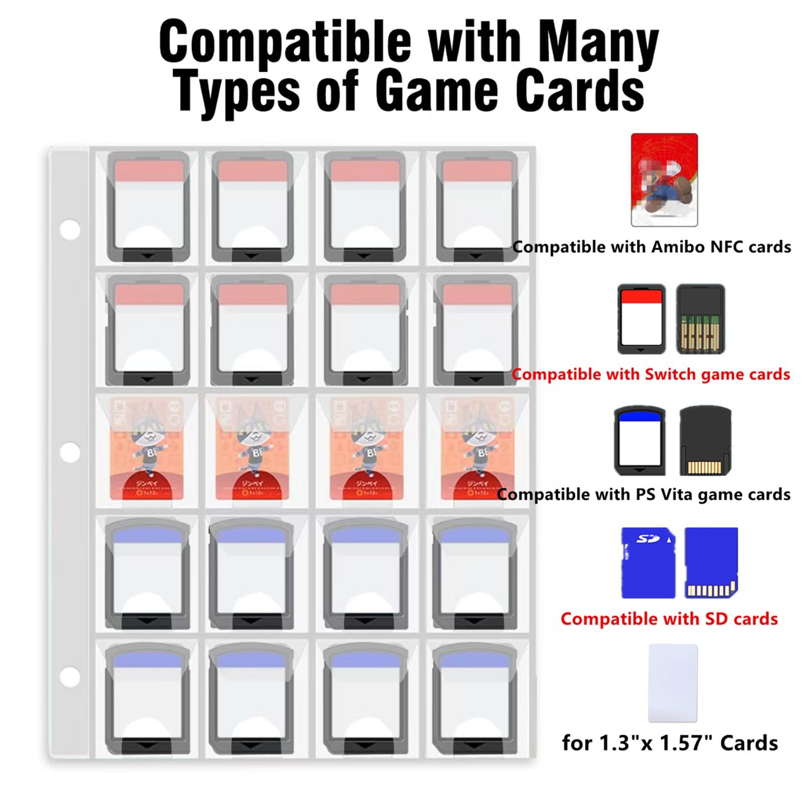 300 Slots Game Card Holder Binder for Animal Crossing ACNH Mini Cards & Amiibo Storage Organizer with Sleeves Compatible with Switch, PS Vita, SD Memory Cards, Portable Card Album Book (Black)