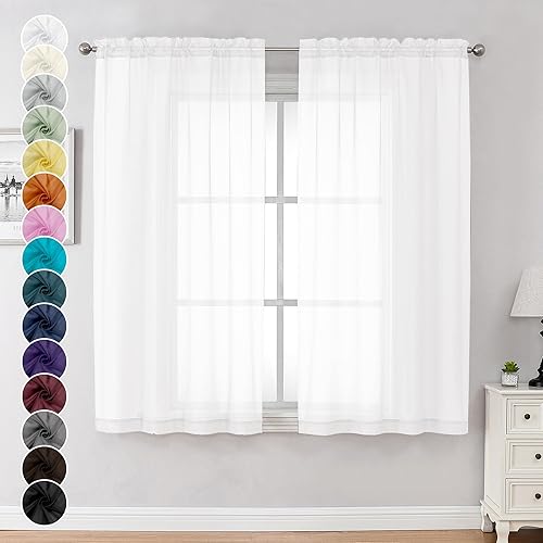 Chyhomenyc Juego de 2 paneles de cortinas traslúcidas blancas de 63 pulgadas de largo, con bolsillo para cortinero, cortinas de tratamiento para