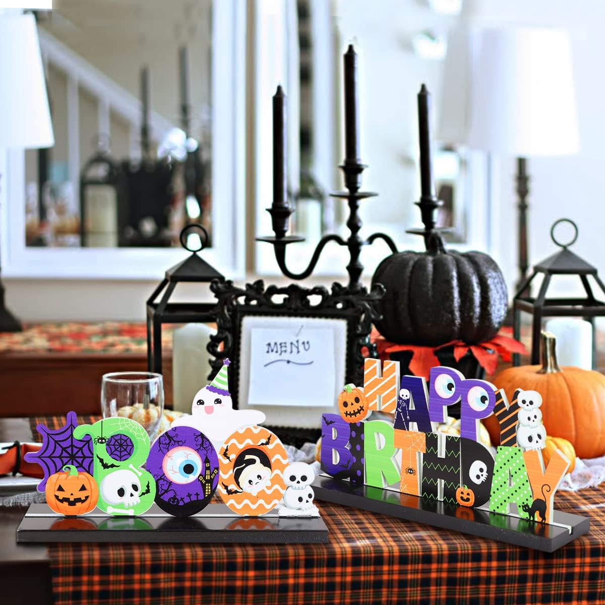 Halloween Happy Birthday Centerpiece Wooden Table Decorations Pumpkin Happy Halloween hag Decorations Boo Happy Birthday Centerpieces Halloween Party Supplies