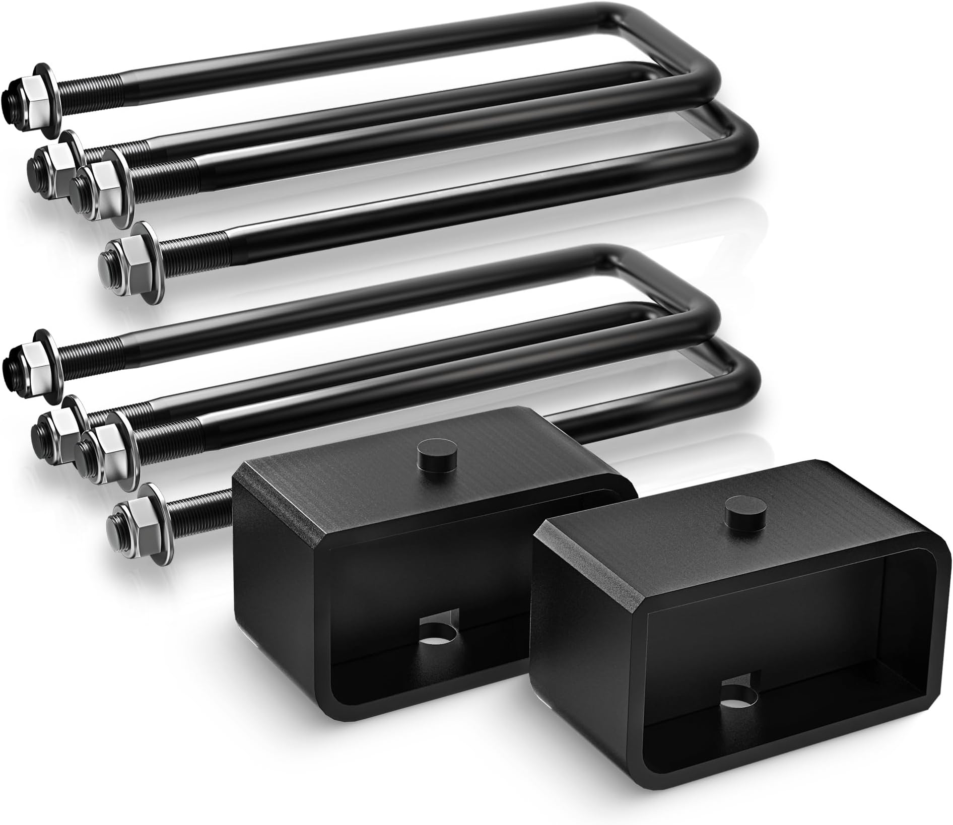 Maxracing 2" Rear Lift Blocks Compatible with Chevy Silverado 1500/GMC Sierra 1500 2007-2026, 2" Rear Leveling Block Kit with Extended Square U-Bolts