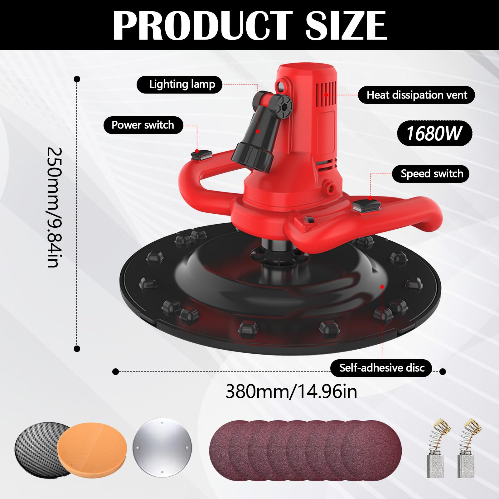 Levigatrice Per Intonaco, 2 In 1 Betoniera 1680W Levigatrice Elettrica con Asta Telescopica Per Muri 6 Velocità Mola Ø380 mm Illuminazione LED Malta Cementizia Per Calcestruzzo Frattazzo Intonacatrice