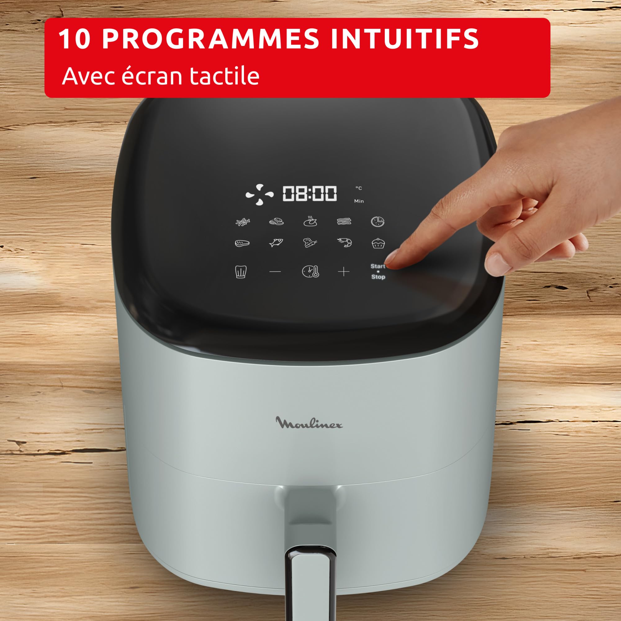 Moulinex Easy Fry POP EUCALYPTUS 5L, air fryer, Jusqu'à 6 personnes, 10 Programmes intuitifs, Ecran tactile digital, Gain de temps et d'énergie, EZ2454F0