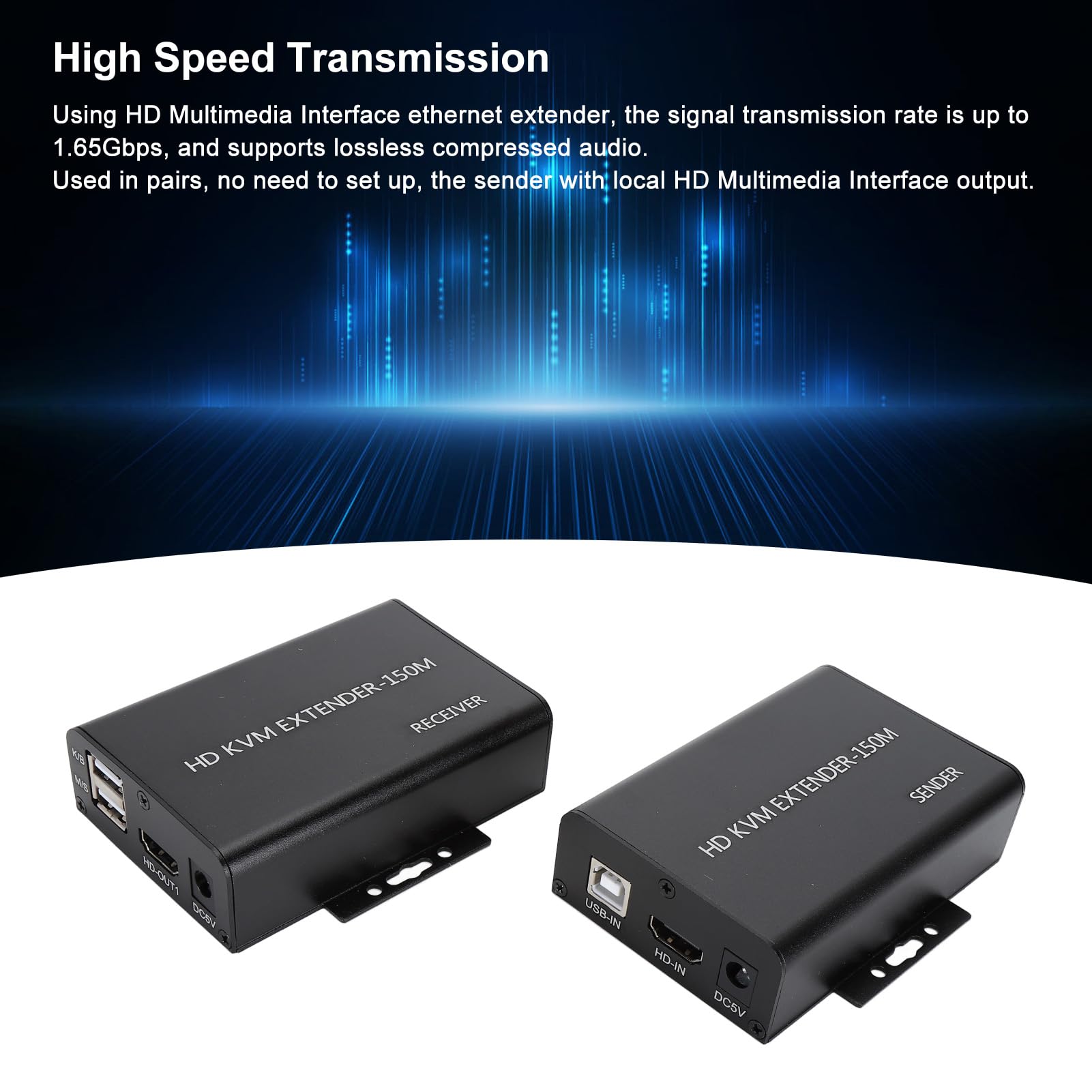 Rallonge USB HDMI KVM sur Un Seul Câble Ethernet Cat5e/6 jusqu'à 150 M, Rallonge KVM HD 1080P, émetteur-récepteur D'extension Ethernet pour Contrôle du Clavier et de la Souris