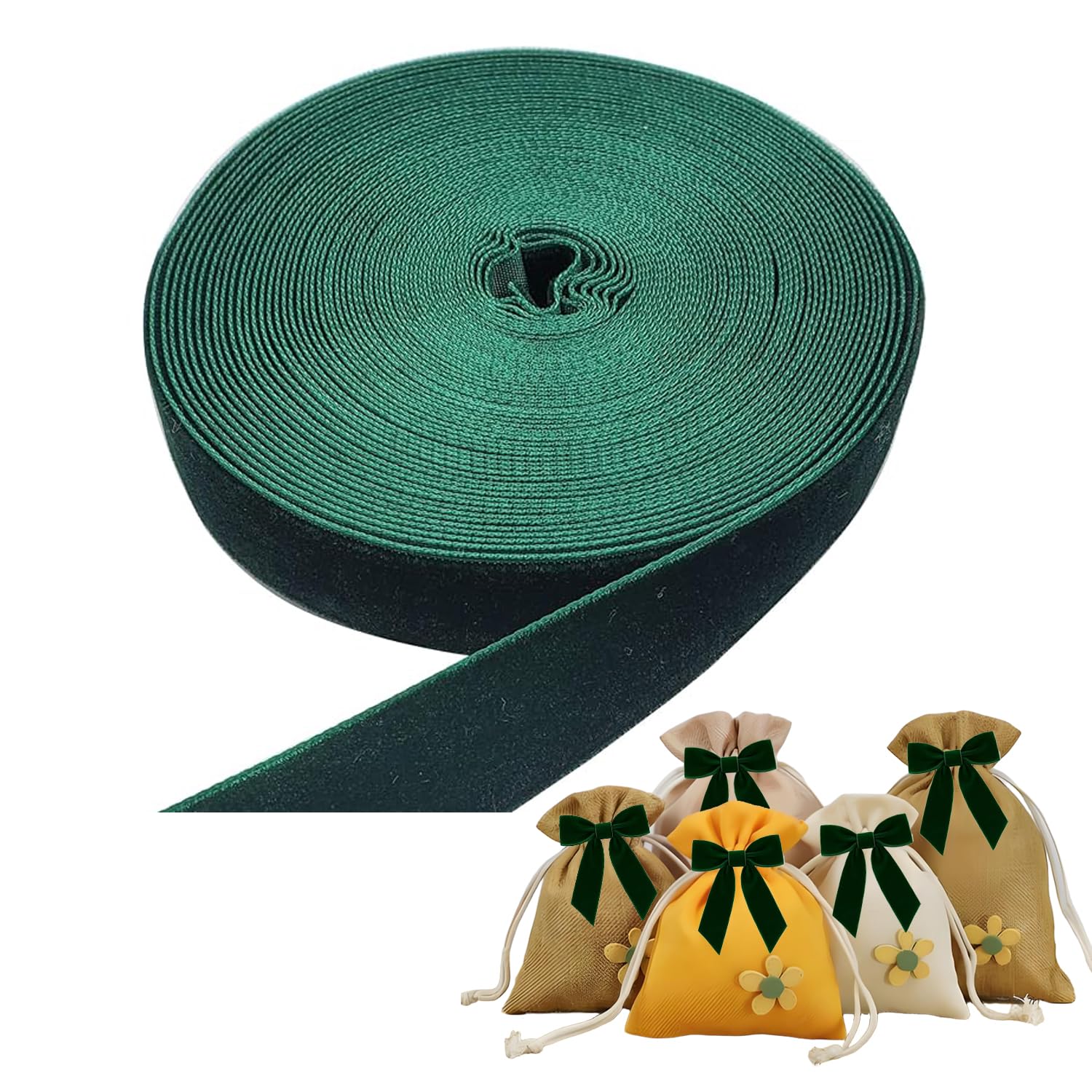 Dark Green Velvet Ribbon - 5/8 Inch (15mm) 10 Yards Single-Sided Soft Ribbons Trim for Christmas Trees Decoration, Gifts Bouquet Wrapping, Wedding Party, Hair & Tree Bows, DIY Crafting