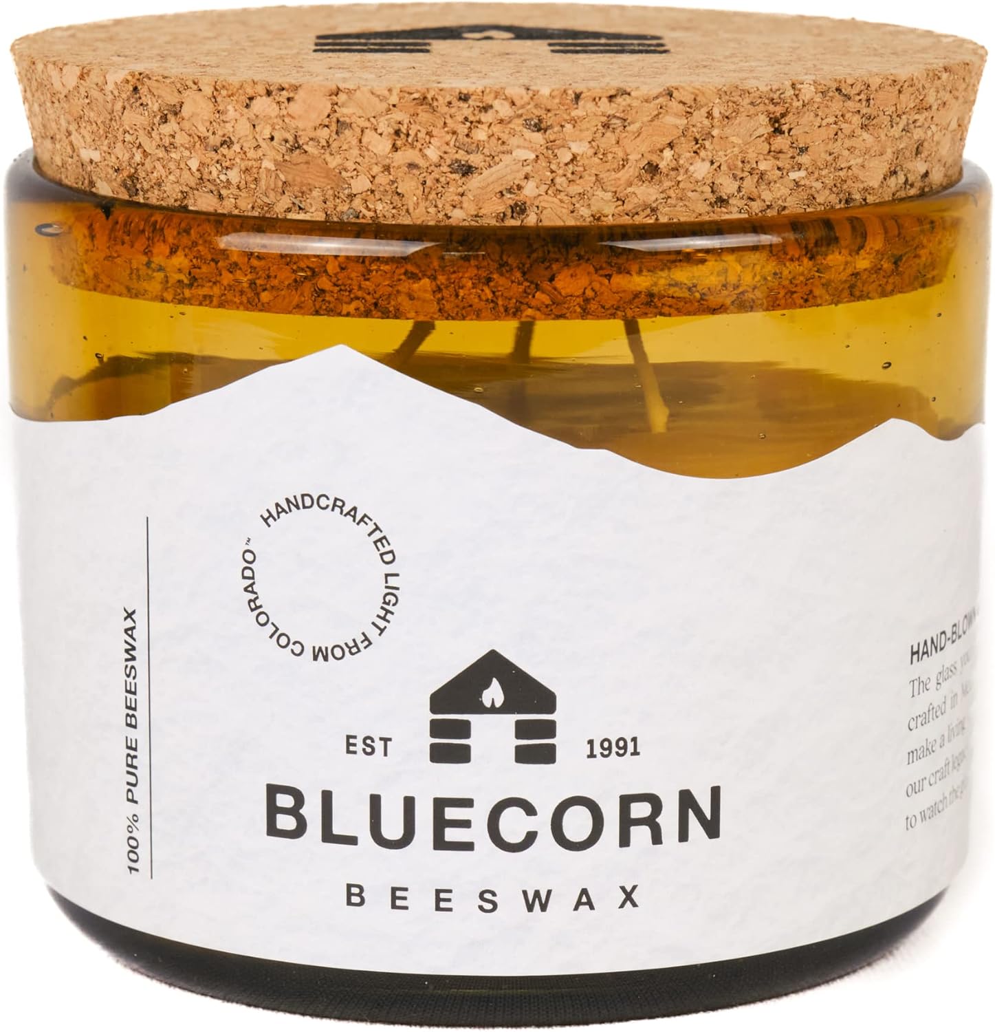 Bluecorn Beeswax 3-Wick Candle, 100% Pure Bees Wax, Amber Glass, Fragrance Free Candle Wax, Soy Free, Clean Burning, Long Lasting (40 Hr), Home Decor, Gifts for Women & Men, American Made, 22 Oz, 1 Ct