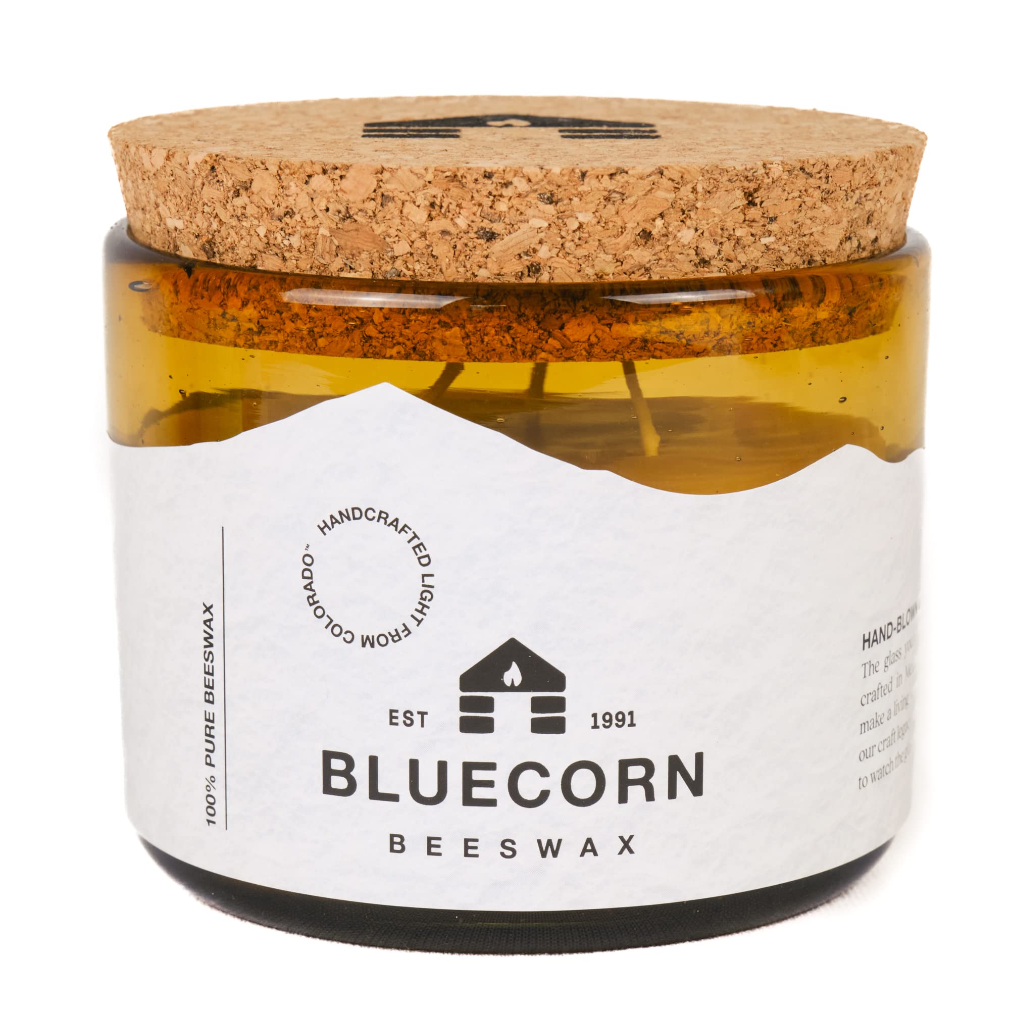 Bluecorn Beeswax 3-Wick Candle, 100% Pure Bees Wax, Amber Glass, Fragrance Free, Soy Free Candle Wax, Clean Burning, Long Lasting, Gifts for Women & Men, Christmas Gifts, American Made, 22 Oz