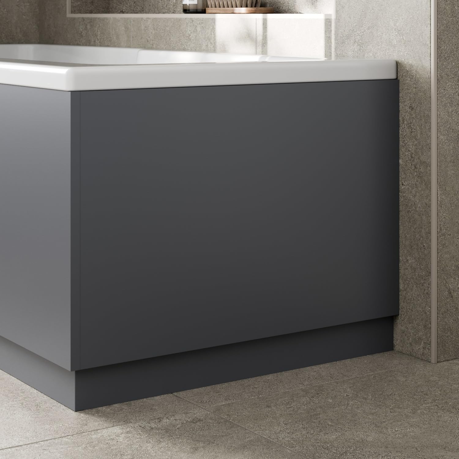 Baystone Modern 800mm End MDF Bath Panel 18mm Wooden Panels for Bathroom Baths Soaking Tubs, Adjustable Plinth, Easy to Cut, Grey Gloss