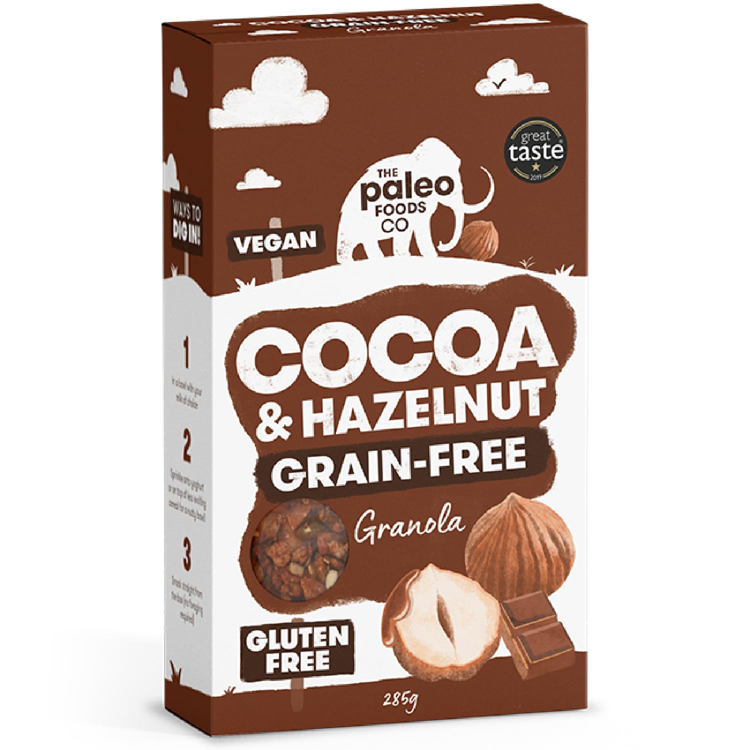 THE PALEO FOODS CO.Cocoa & Hazelnut Granola | Low Carb, Keto Friendly, Grain, and Gluten Free, Vegan, Paleo Granola (Cocoa & Hazelnut) (1 x 285G Pack)