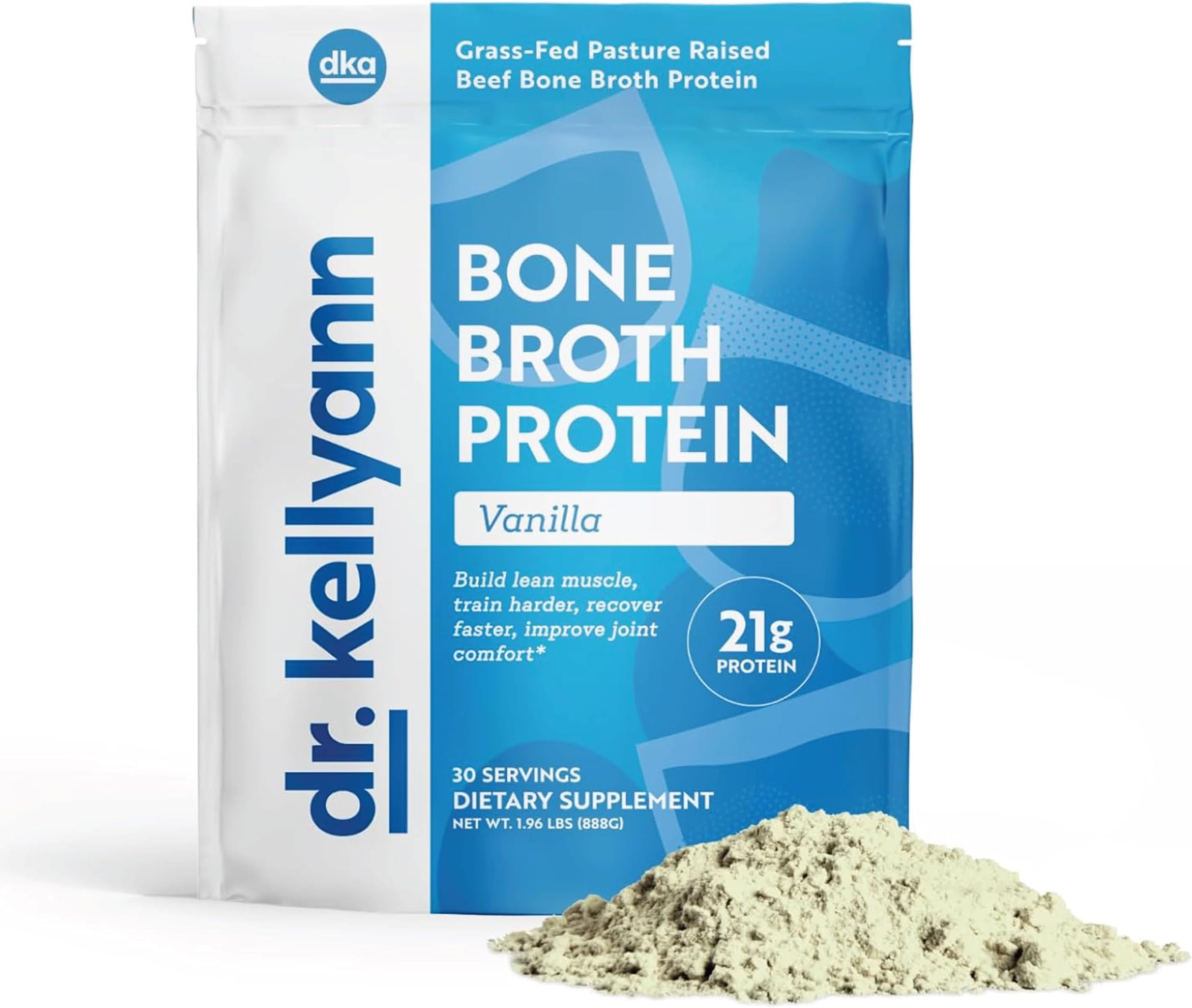 Bone Broth Protein Powder, Vanilla (30 Servings) - Protein 21g, 2g Net Carbs - Grass Fed Hydrolyzed Collagen - Sugar Free, Gluten Free, Dairy Free, Paleo, Keto Protein Shakes