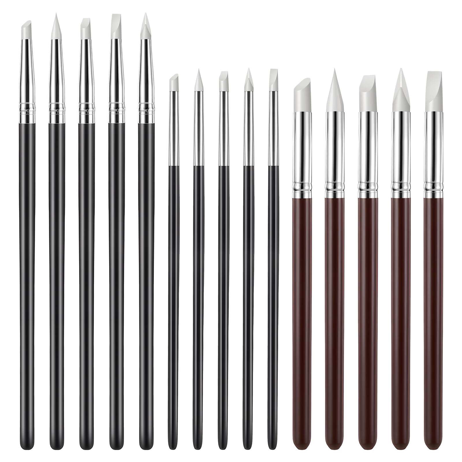 15 Pack Silicone Paint Brush 5 Shapes Rubber Tip Silicone Sculpting Tools Paint Pens for Crafts Pottery Clay Nail Art, 0.11inch, 0.20inch, 0.31inch Heads