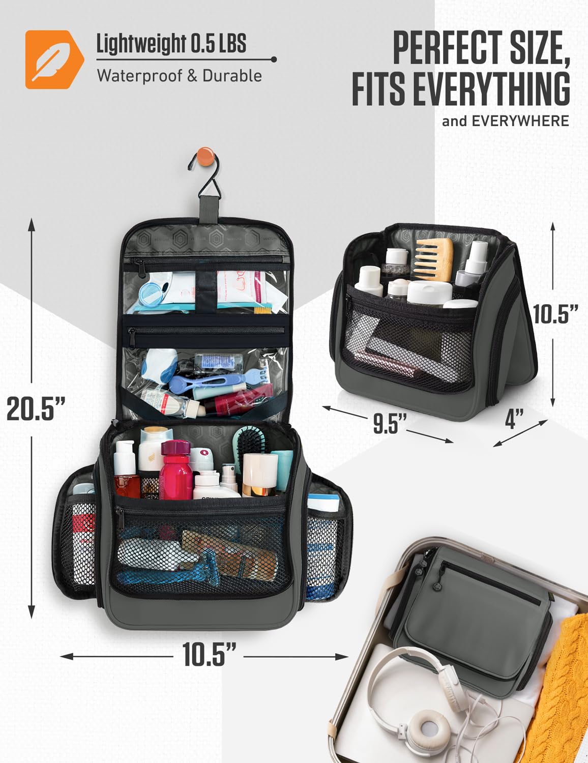 VENTURE 4TH Hanging Travel Toiletry Bag with Removable TSA Pouch