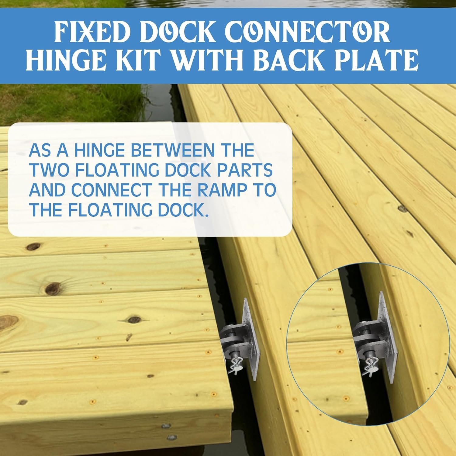 2 Pcs Floating Dock Heavy Duty Connector Hinge Kit 3/4" Hole with T Style Backer Plate Steel Float Dock Hardware