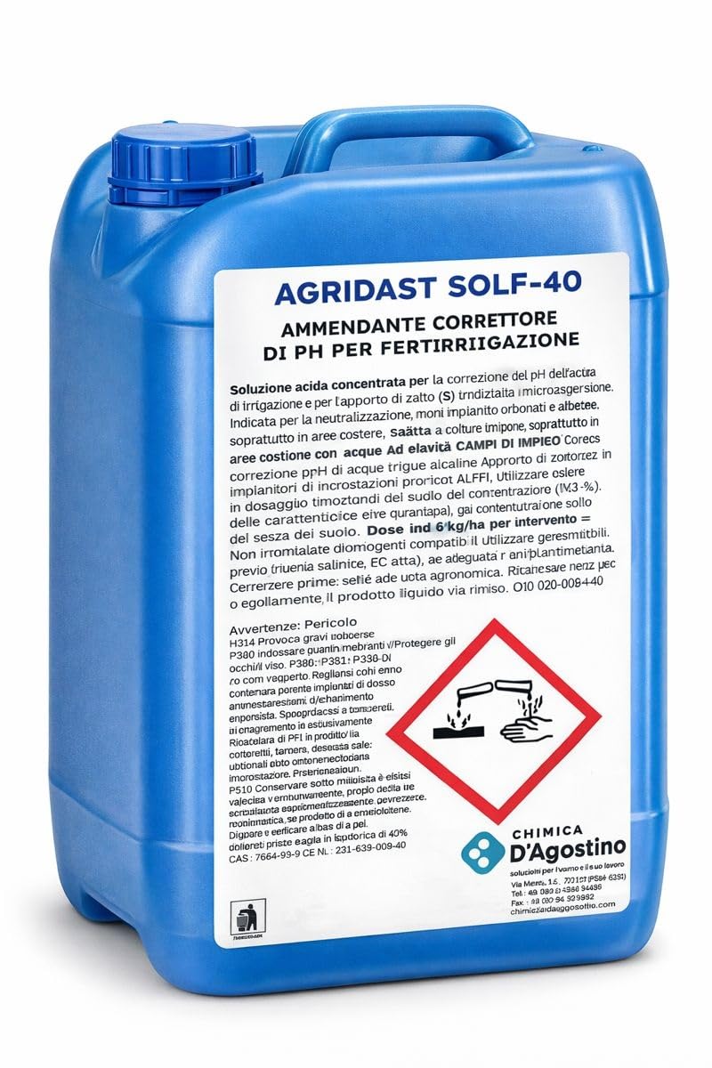 Agridast Solf 40 Ammendante Correttore di pH per Fertirrigazione Riduttore Acidificante Acque Irrigue Uso Domestico/Professionale (12 kg) (12 kg)