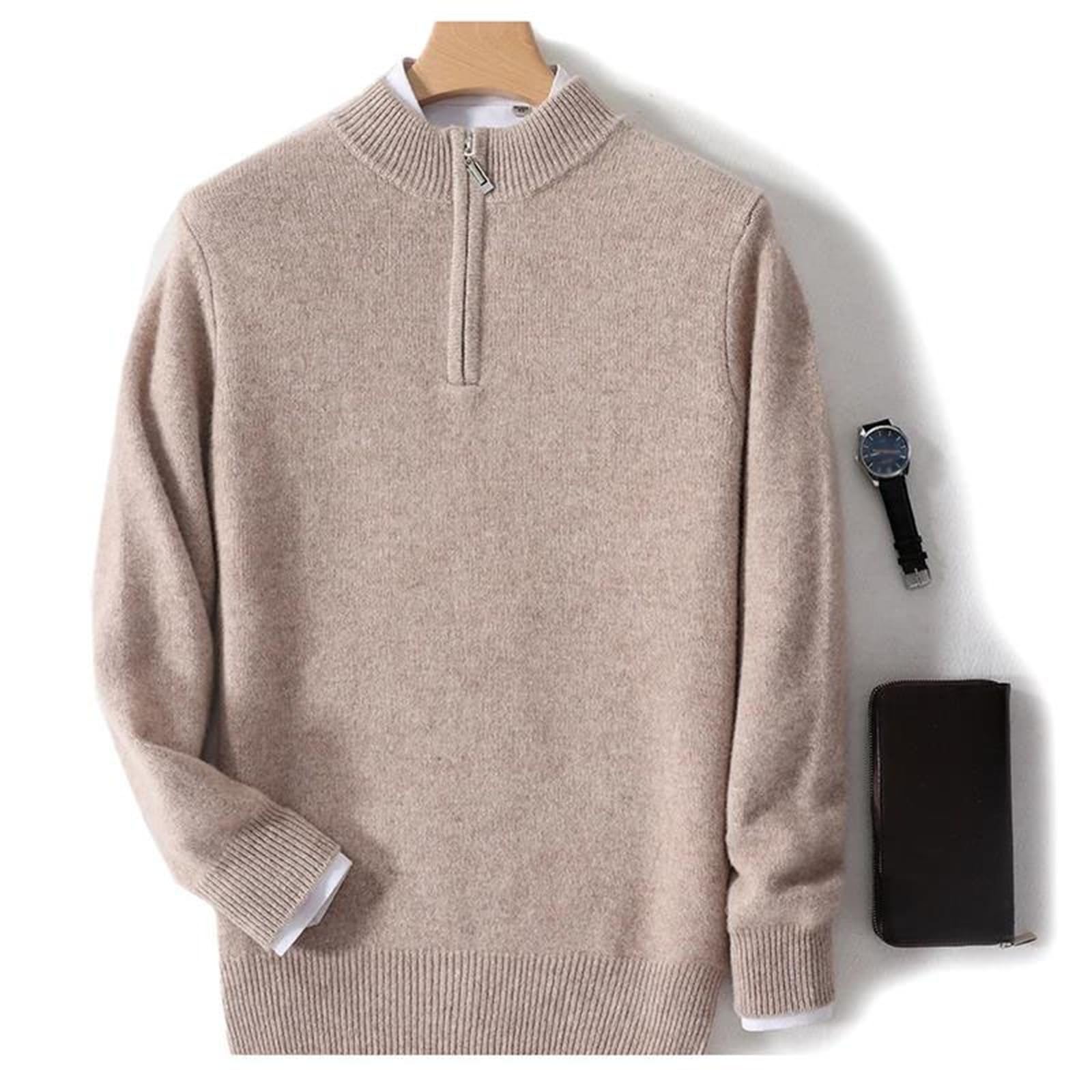 Maglioni da uomo con collo alto ispessito con cerniera in lana merino tinta unita maglioni caldi lavorati a maglia maglia top