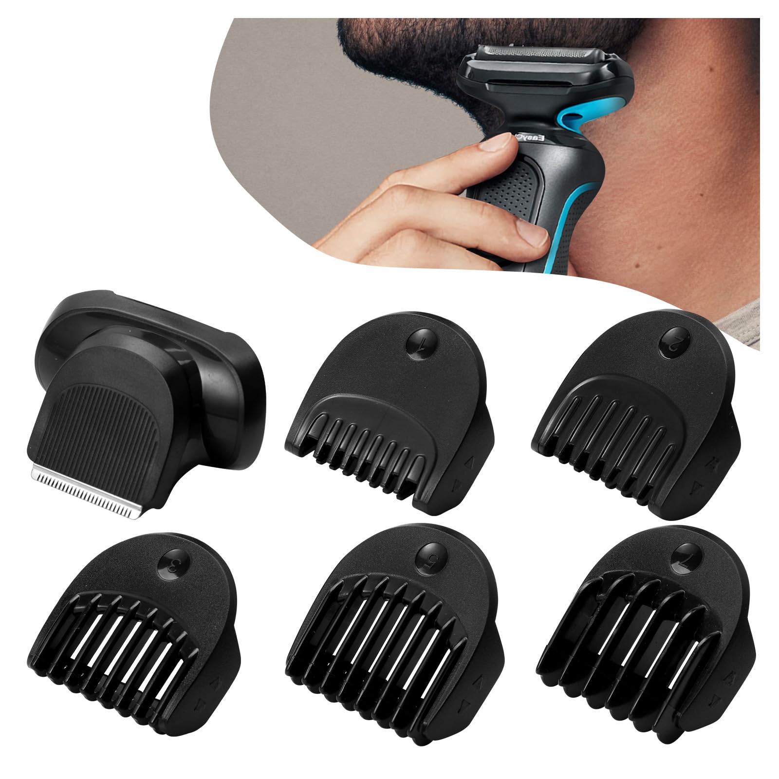 Beard Trimmer Attachment for Br-aun Series 5 6 7 1/2/3/5/7mm Electric Razors Replacement Guide Combs for 5018s, 5020s, 6075cc, 7071cc Shavers