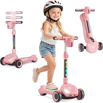 Electric Scooter for Kids with 3 LED Wheels, 5MPH Safe Speed, LCD Screen | Shop Electric Scooters for Kids with Lean-to-Steer & Sturdy Anti-slip Deck, 3-Level Heights. Easy to Fold and Carry.