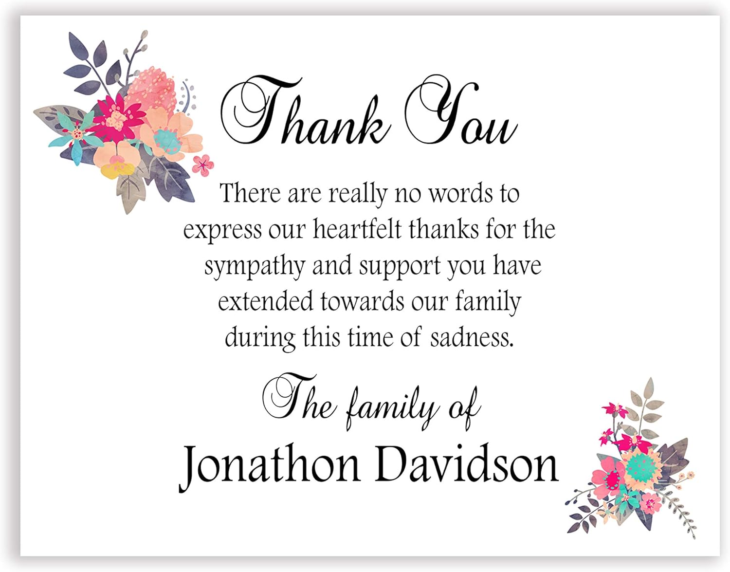 Sympathy Acknowledgement Cards, Funeral Thank You and Bereavement Notes Personalized