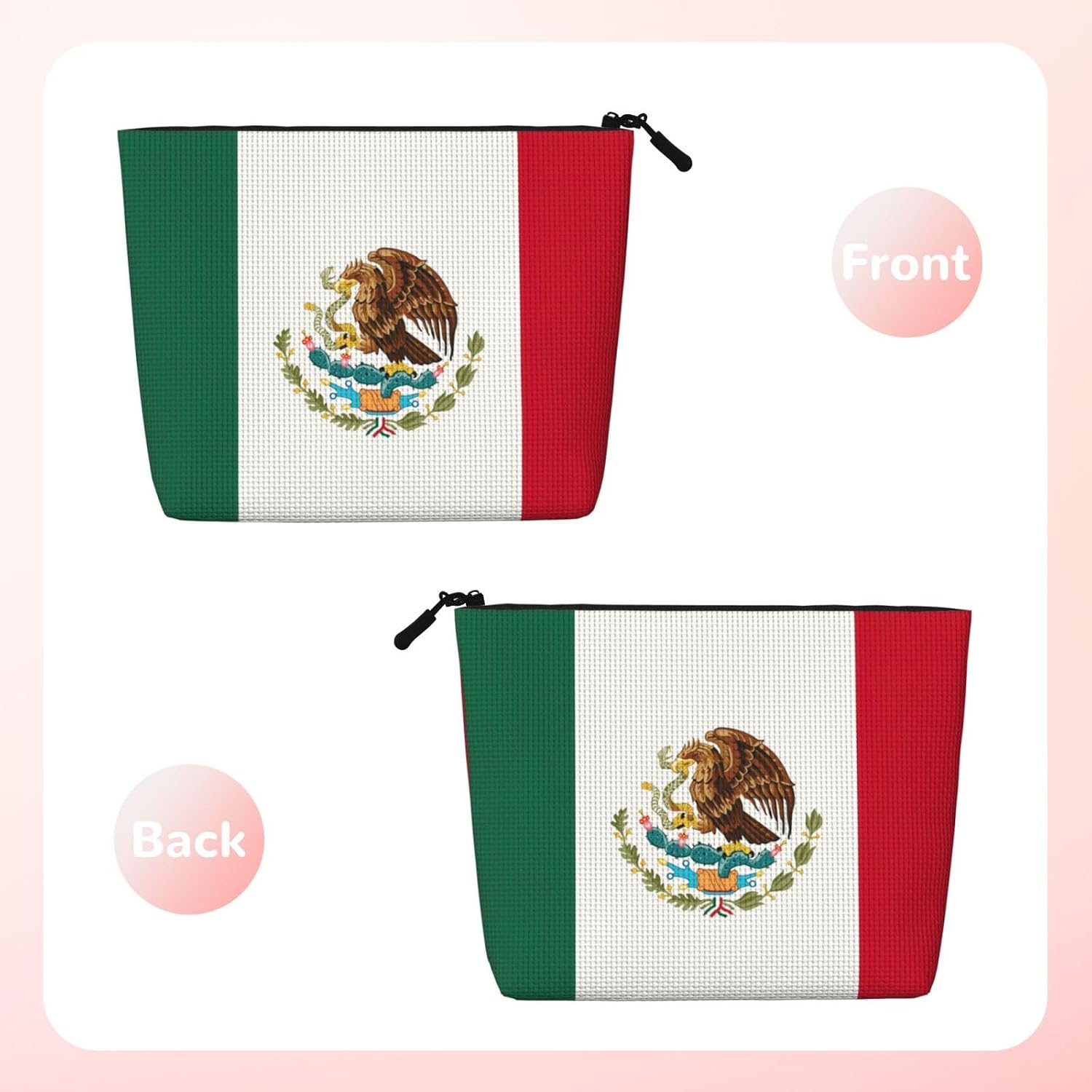 Fake Hemp Flag Of Mexico Print Makeup Bag image 2