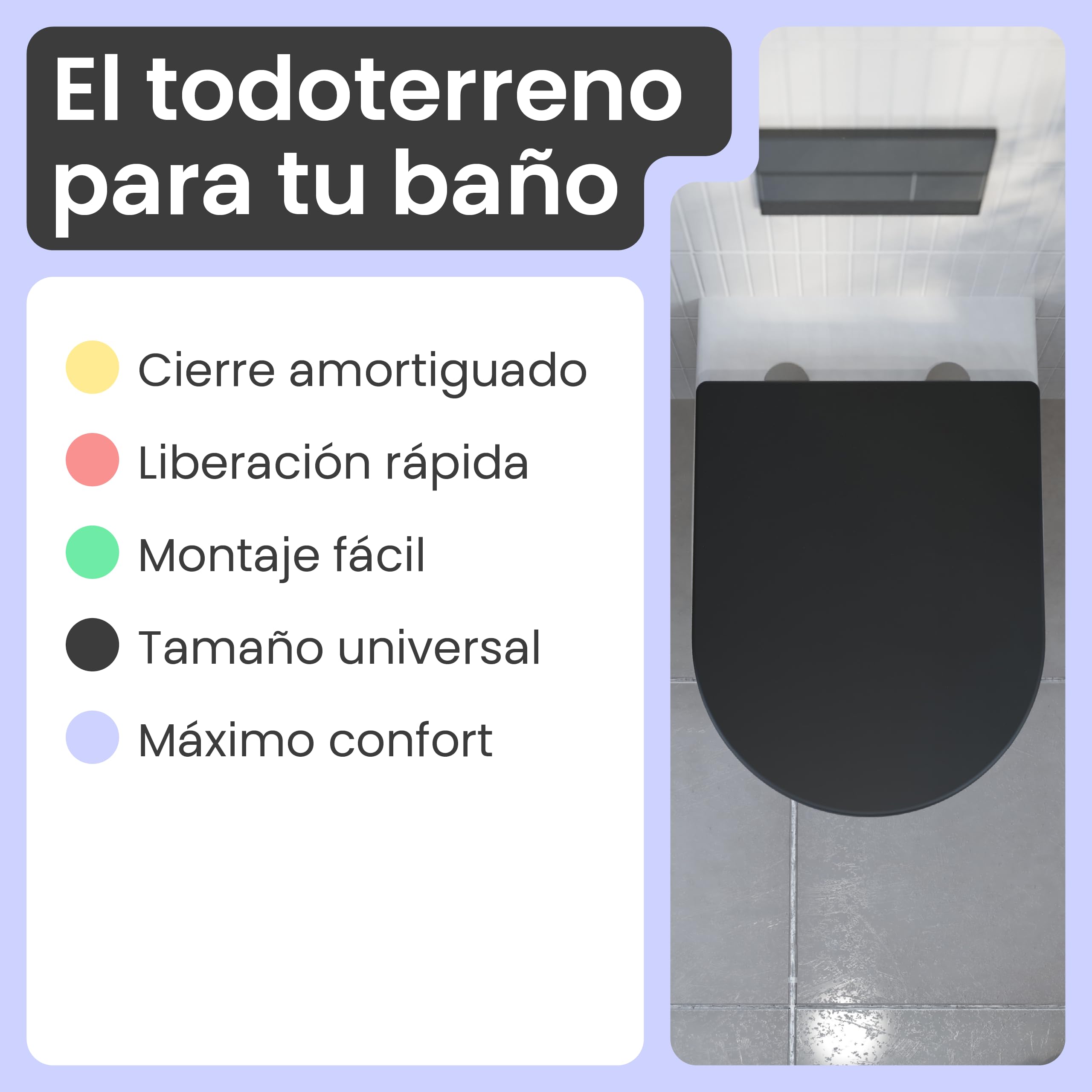 instmaier Tapa de inodoro con dispositivo de descenso automático, color negro mate, certificado TÜV, forma de D, asiento de inodoro de duroplast, función de liberación rápida