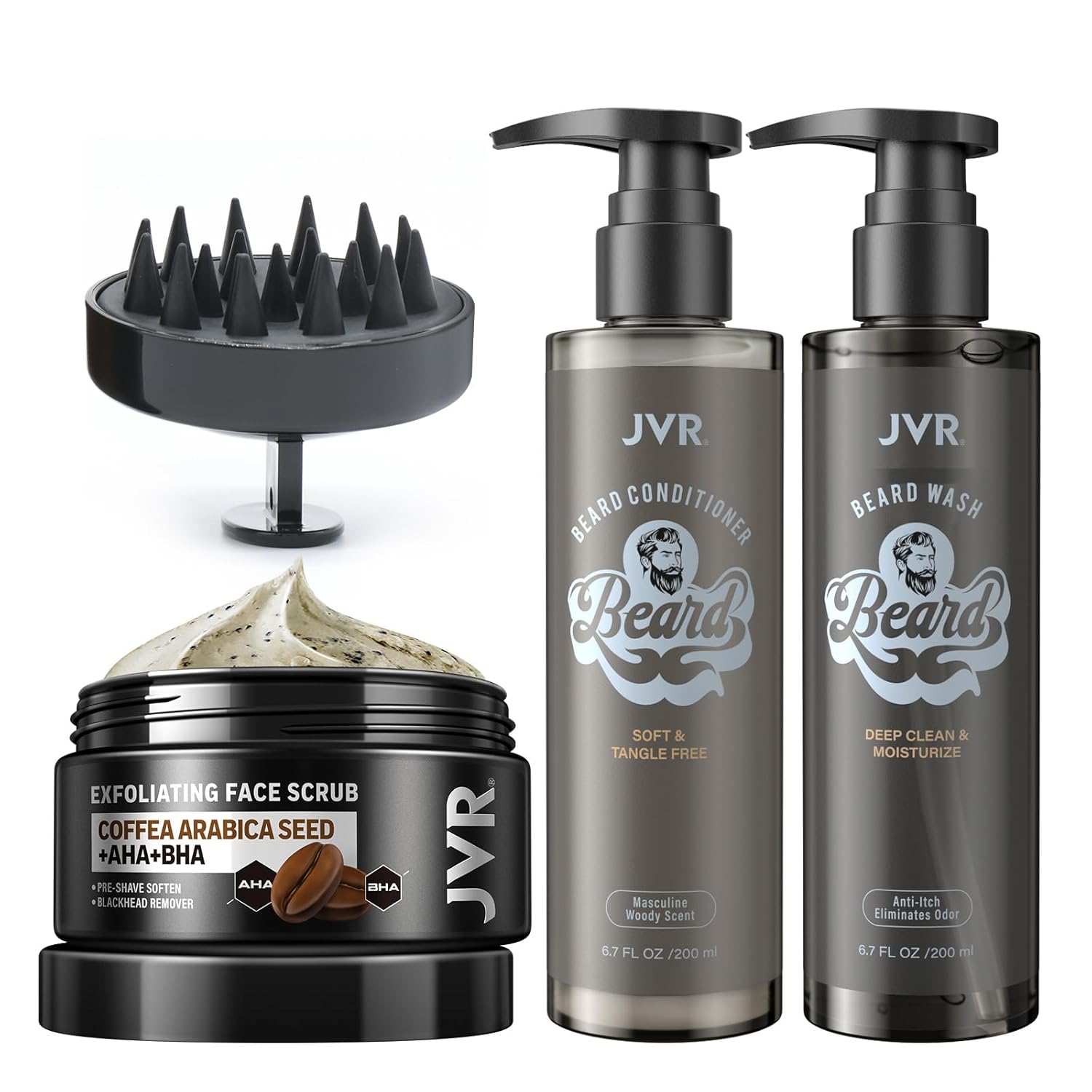 JVR Face Scrub for Men and Beard Wash Beard Conditioner for Men Facial Scrub for Deep Exfoliating, Cleansing + Beard Shampoo Cleanse and Reduces Frizz