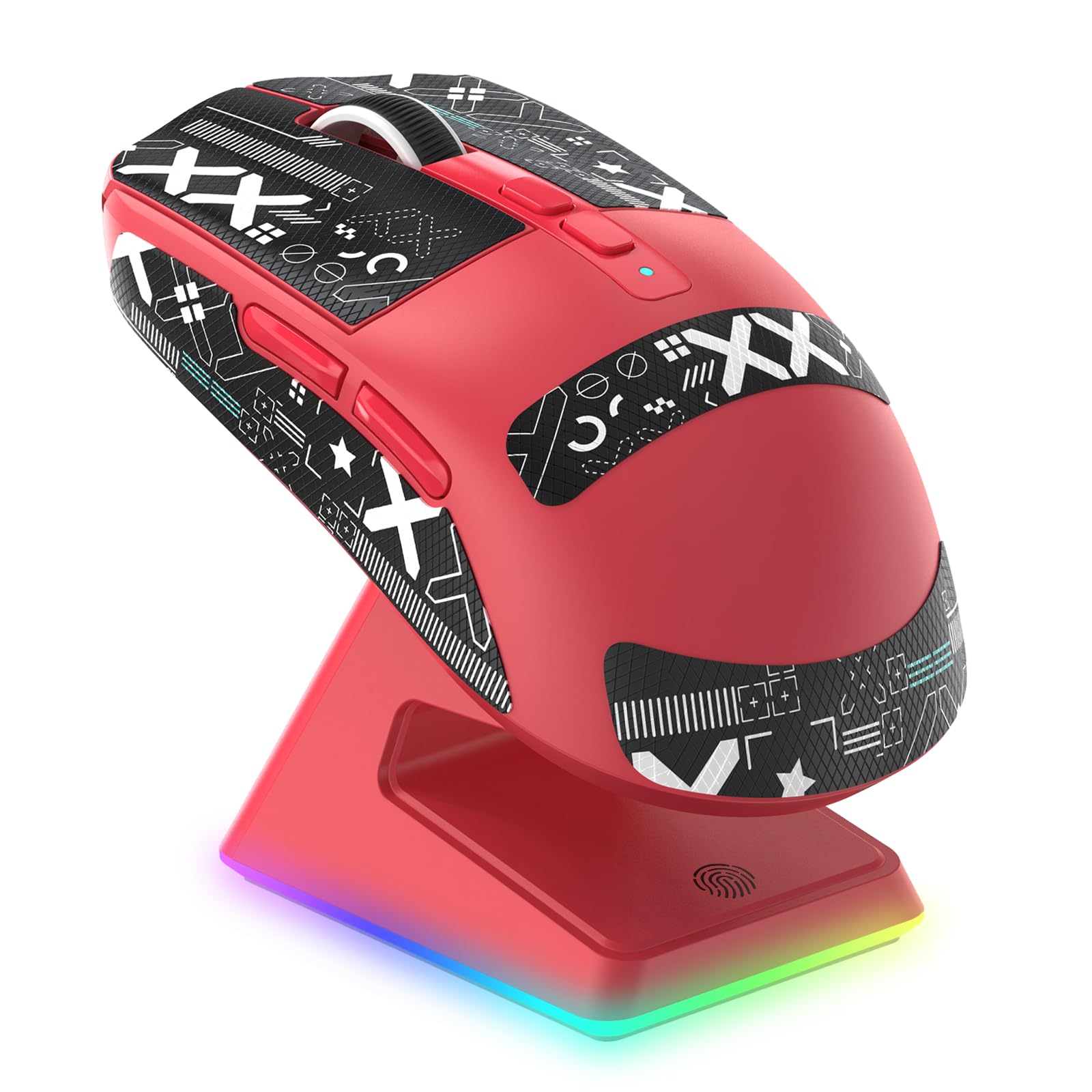 VGN GAMEPOWER Attack Shark X6 Superlight Ratón Gaming Inalámbrico, Estación de Carga, 49g Ultraligero Mouse Gaming G502, 26000DPI, PixArt PAW3395, 2.4G/Bluetooth/Cableado, Cinta Antideslizante, Rojo