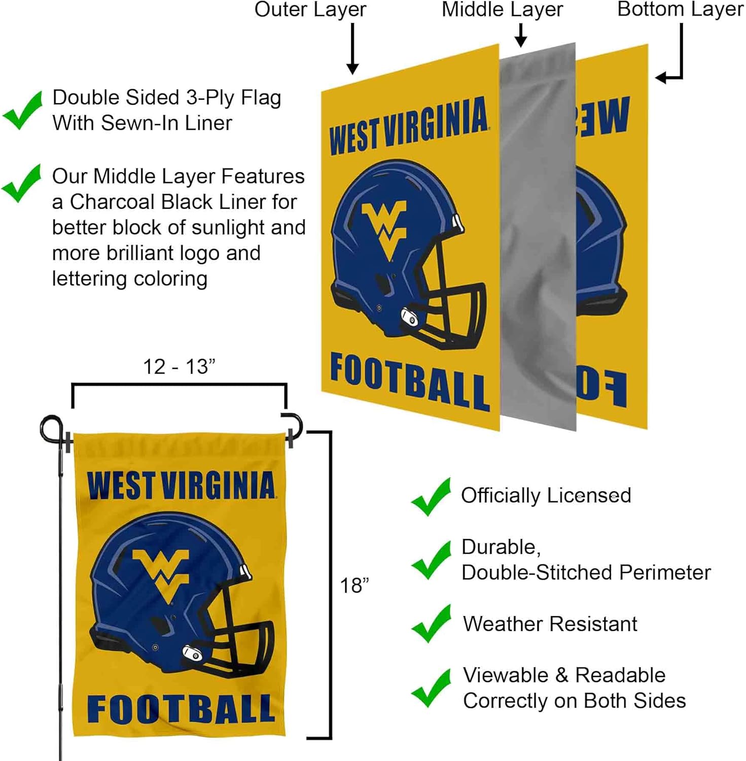 West Virginia Football Helmet Garden Flag - Image 6