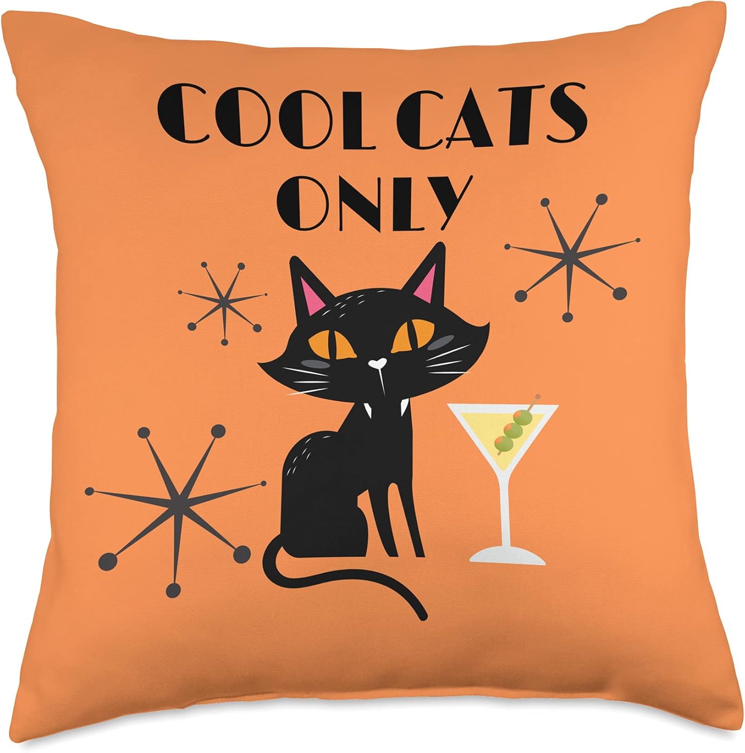 Retro Black Cat Atomic Mid Century Accent Pillow Throw Pillow