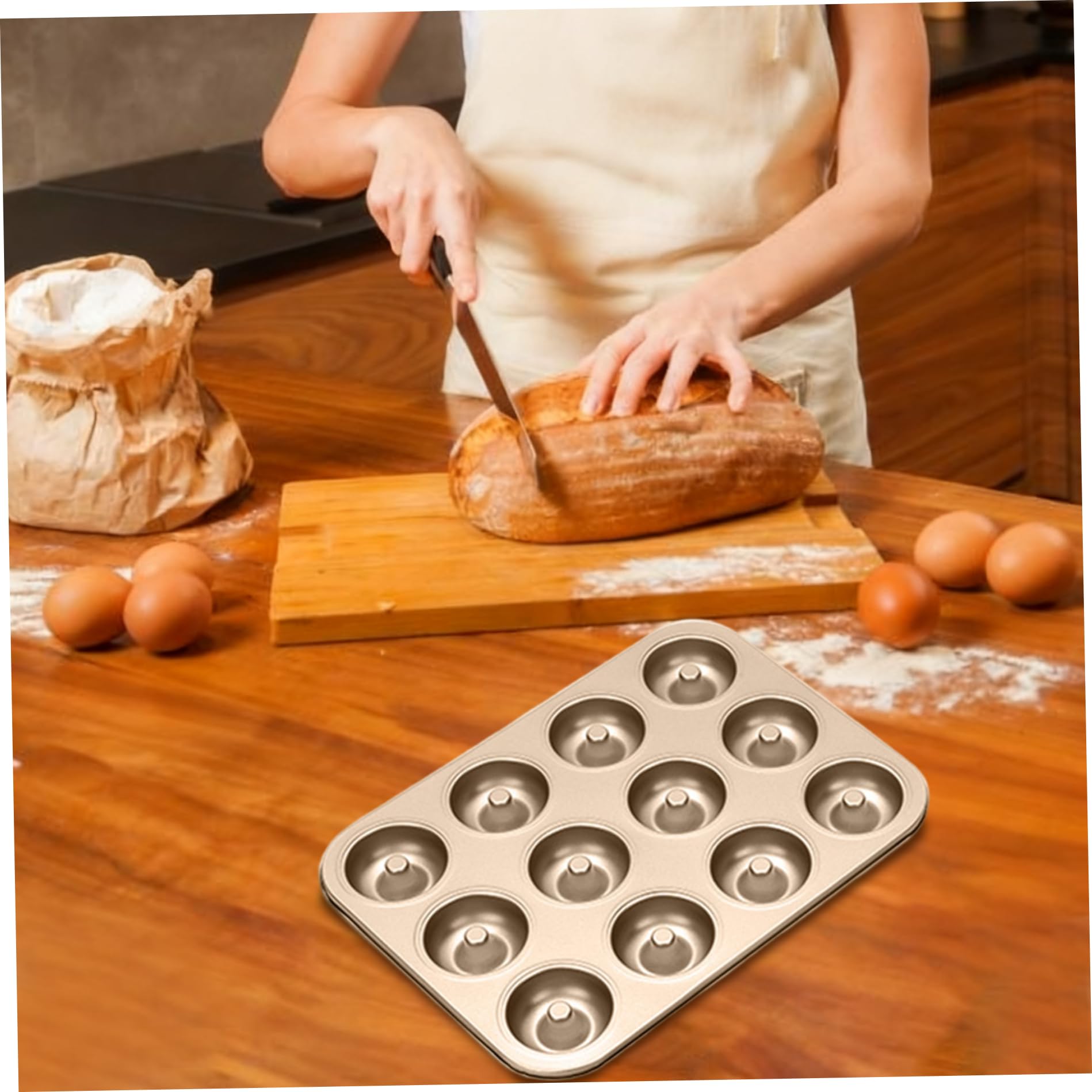 2 uds molde para rosquillas para hornear 12 cavidades antiadherente molde para rosquillas de calidad alimentaria apto para lavavajillas para postres, dorado