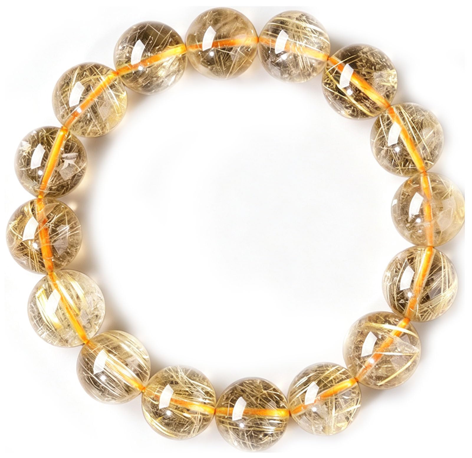 Bracciale in quarzo rutilato dorato naturale, braccialetti unisex cristallo | Braccialetti elasticizzati fatti a mano per la meditazione Yoga, guarigione spirituale con cristalli chiari e luminosi