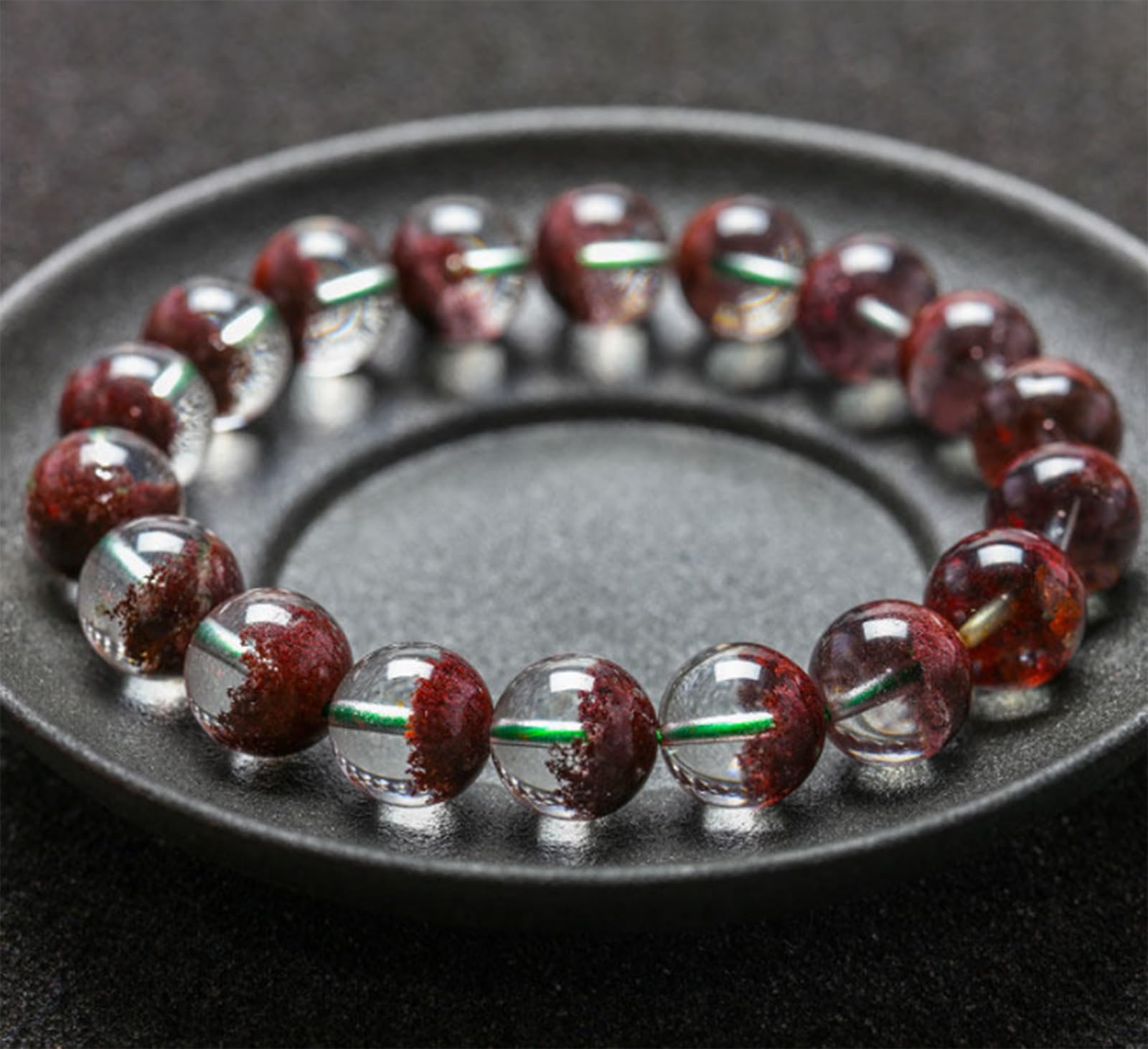 Damen & Herren Rotes Naturquarz-Edelstein-Armband mit runden Perlen, handgefertigt, Reiki-Energie-Schmuck für Meditation und Yoga,8mm