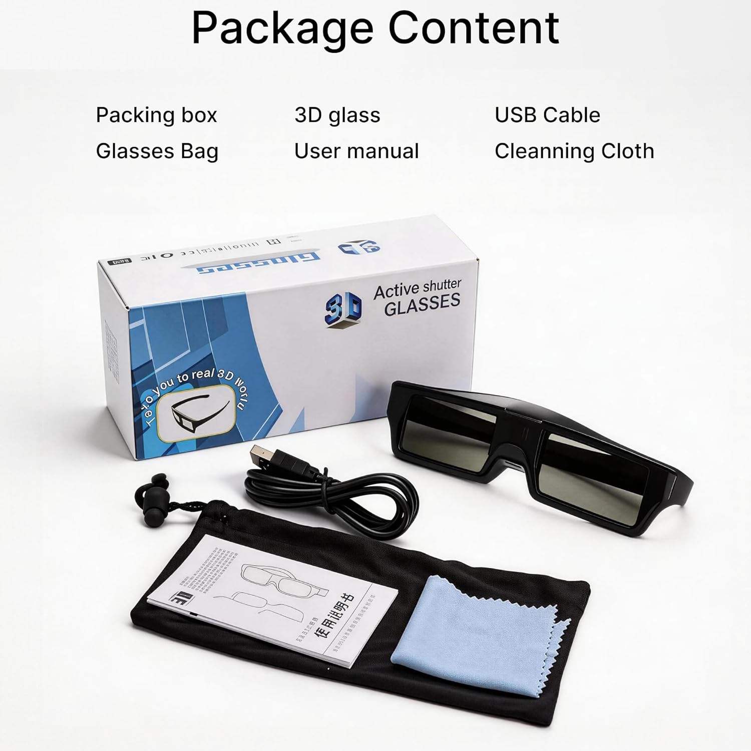 DLP Link 3D Glasses, Rechargeable Active Shutter Eyewear Compatible with AWOL Vision LTV-3000 Pro and LTV-3500 Pro, Aetherion Pro and Max & Other DLP-Link 3D projectors (1 Packs)