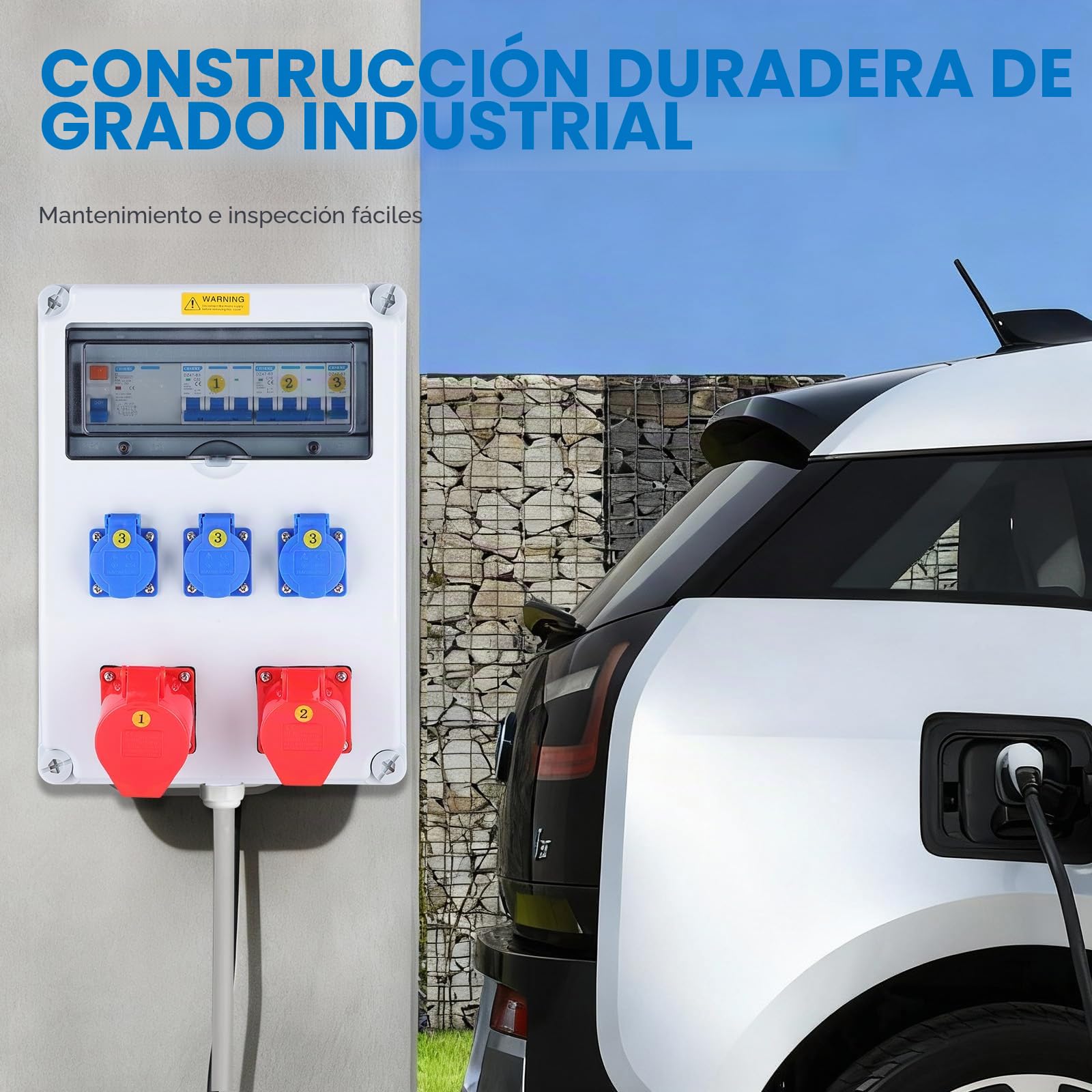 Securex Caja de Astillero Cuadro Eléctrico de Obra Trifásico 400V, Cuadro de Distribución Eléctrica Industrial con Interruptor Diferencial 63A, Tomas Industriales 16A y 32A